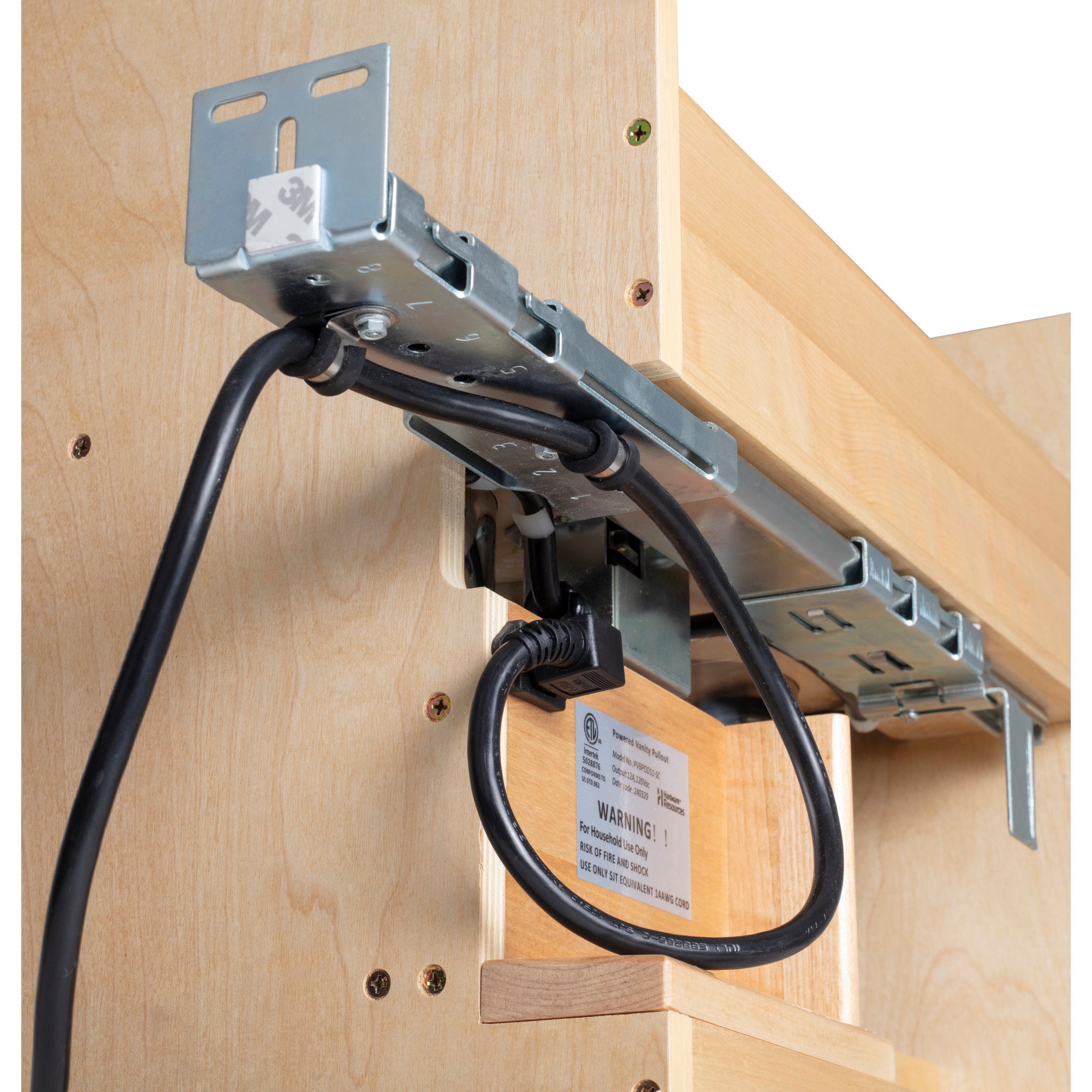 8" "No Wiggle" Powered Vanity Pullout for 12" Standard Full Height Base Cabinet UV Coated