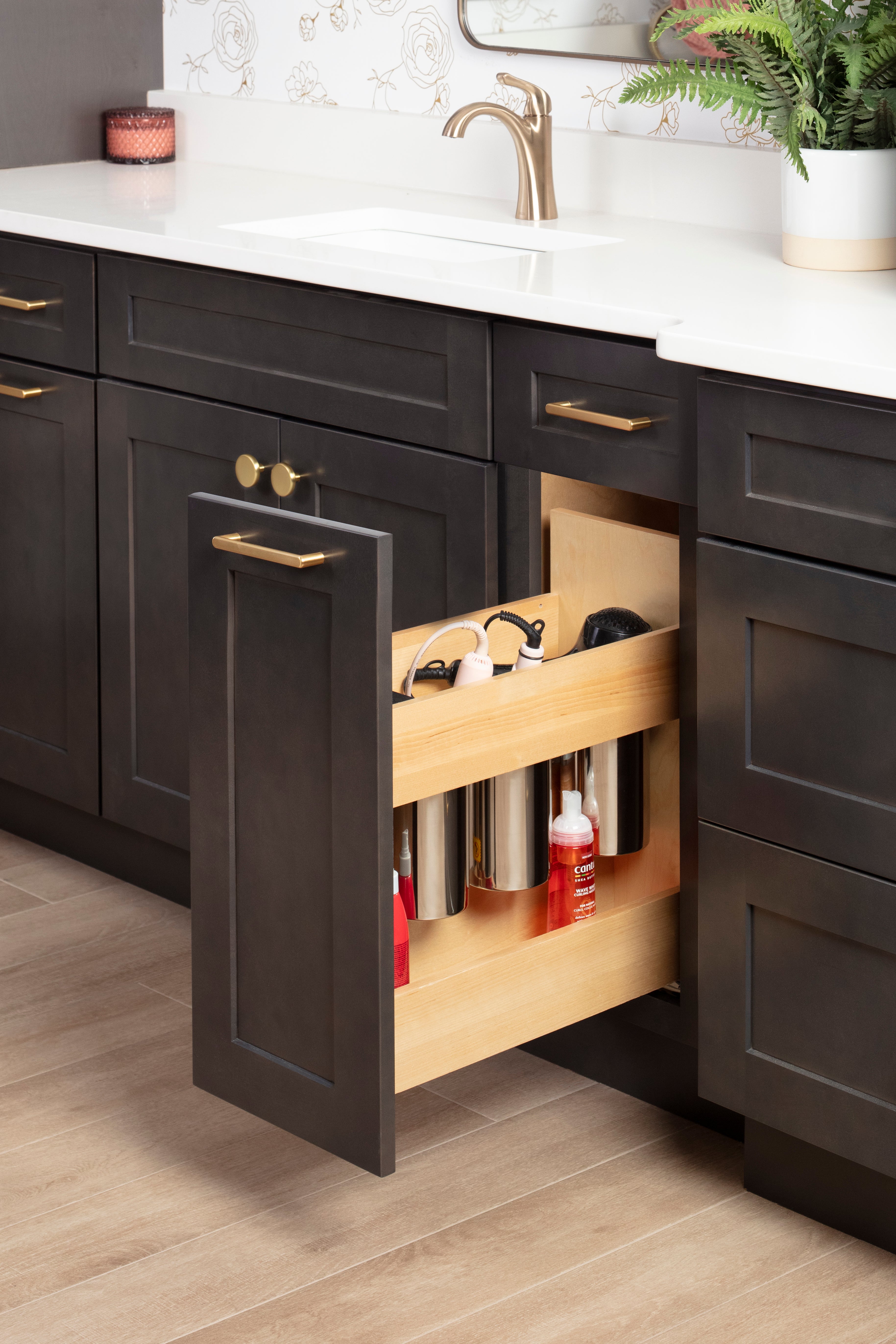 8" "No Wiggle" Powered Vanity Pullout for 12" Standard Door/Drawer Base Cabinet UV Coated