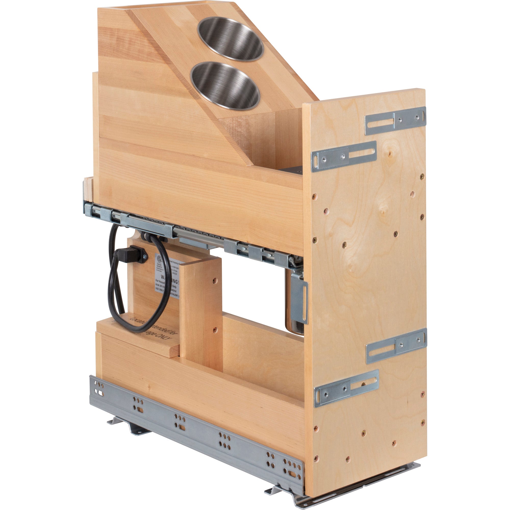 8" "No Wiggle" Powered Vanity Pullout for 12" Standard Full Height Base Cabinet UV Coated