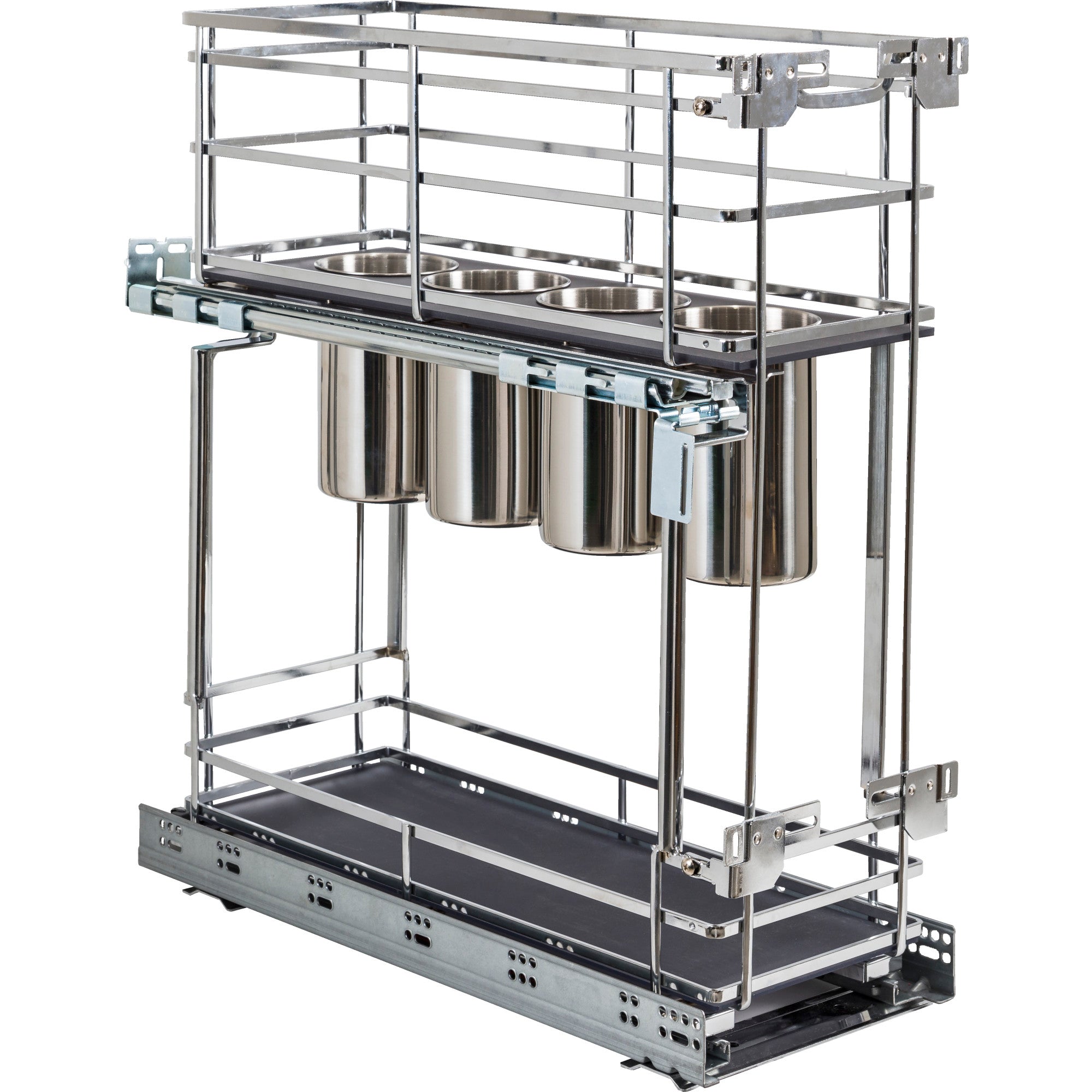 8" Polished Chrome STORAGE WITH STYLE® Metal "No Wiggle" Soft-close Utensil Base Pullout | KitchBath