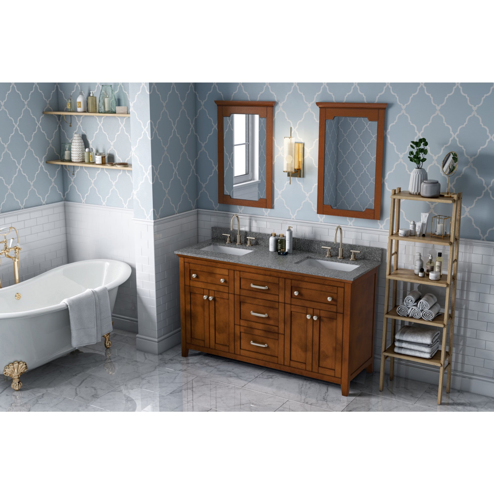 60" Chocolate Chatham Vanity, double bowl, Boulder Cultured Marble Vanity Top, two undermount rectangle bowls | KitchBath