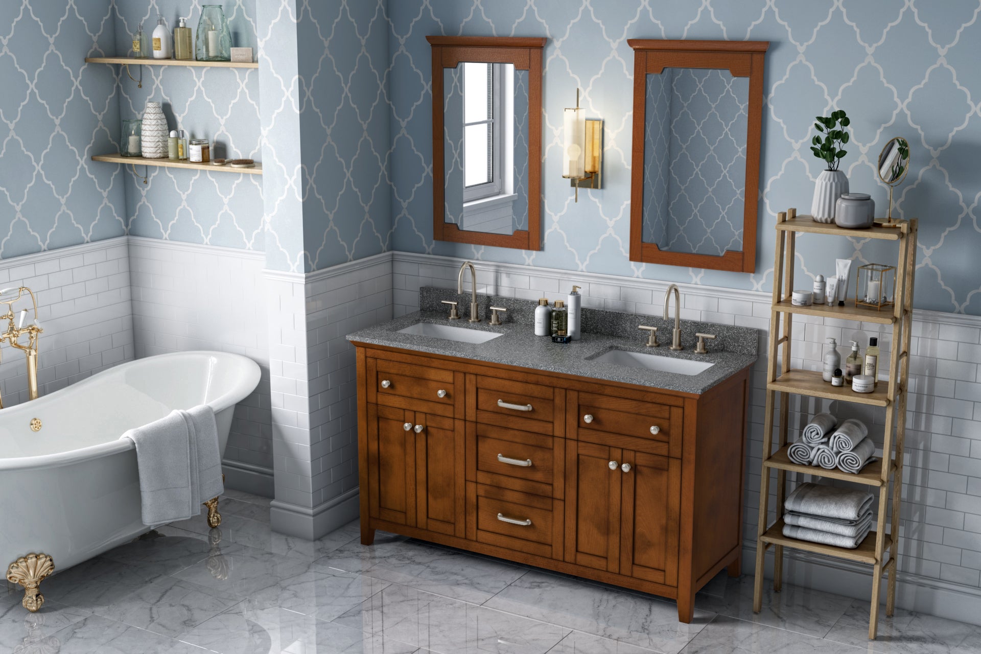 60" Chocolate Chatham Vanity, double bowl, Boulder Cultured Marble Vanity Top, two undermount rectangle bowls