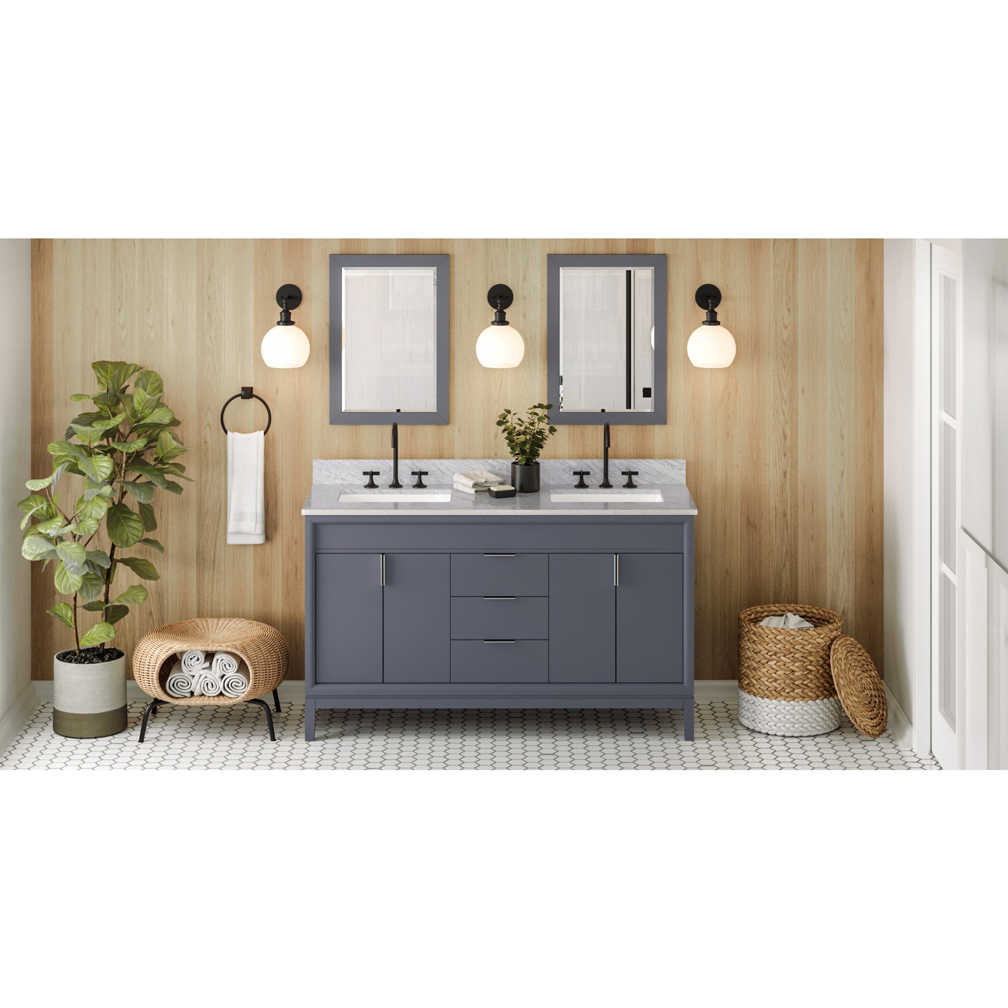 60" Blue Steel Theodora Vanity, double bowl | KitchBath