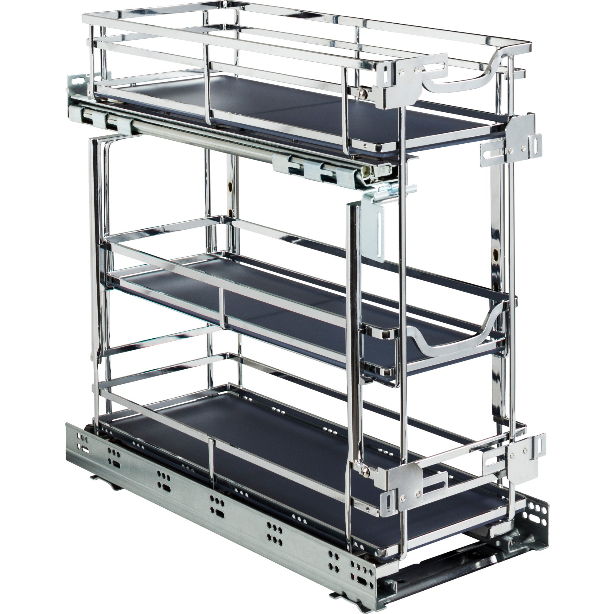 8" Polished Chrome STORAGE WITH STYLE® Metal "No Wiggle" Under Drawer Soft-close Base Pullout | KitchBath