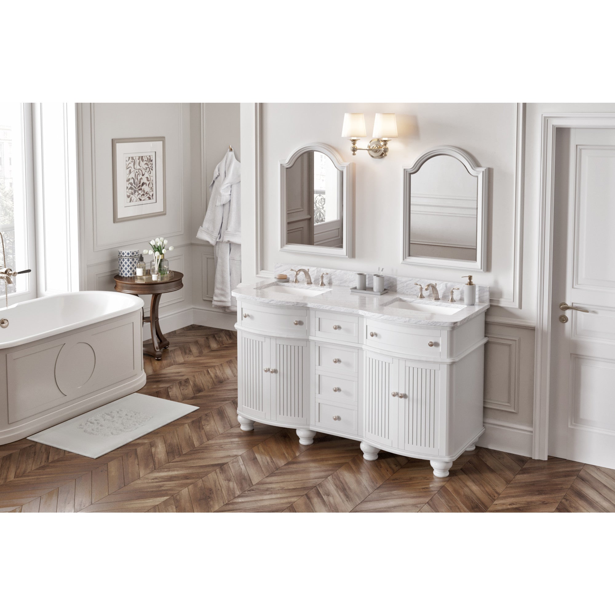60" White Compton Vanity, double bowl | KitchBath