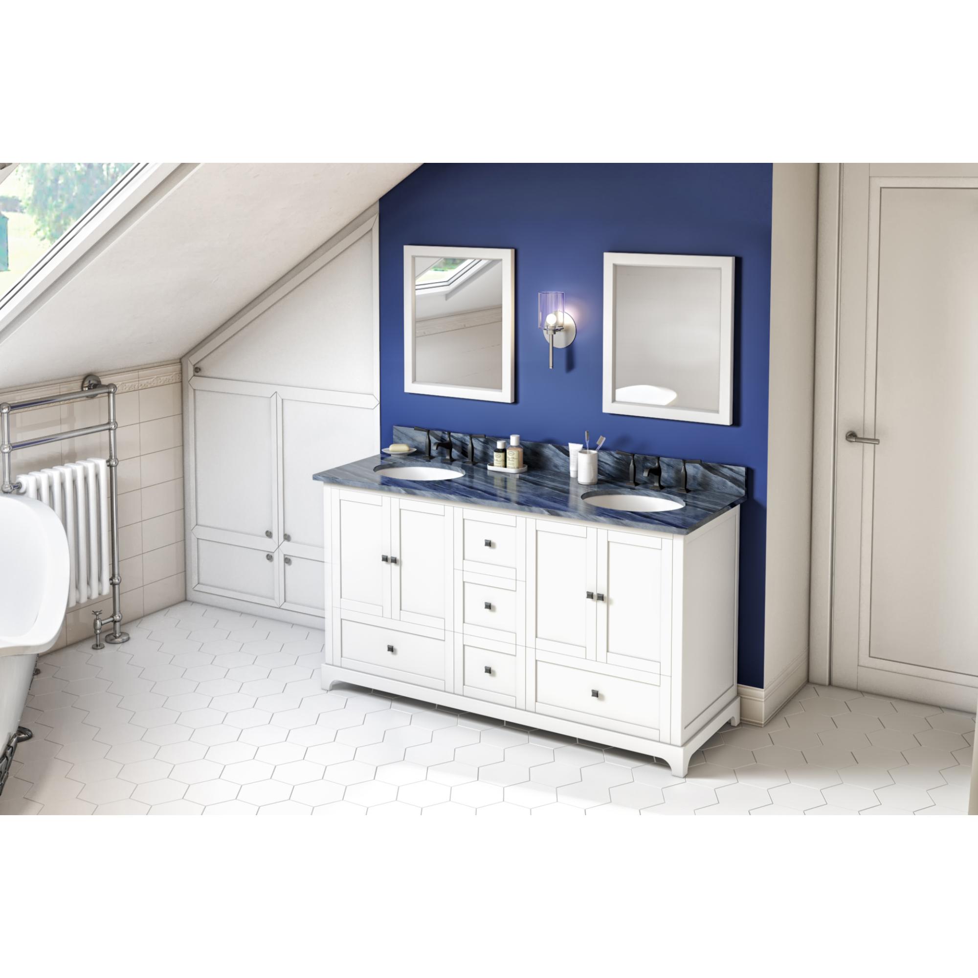60" White Addington Vanity, double bowl | KitchBath