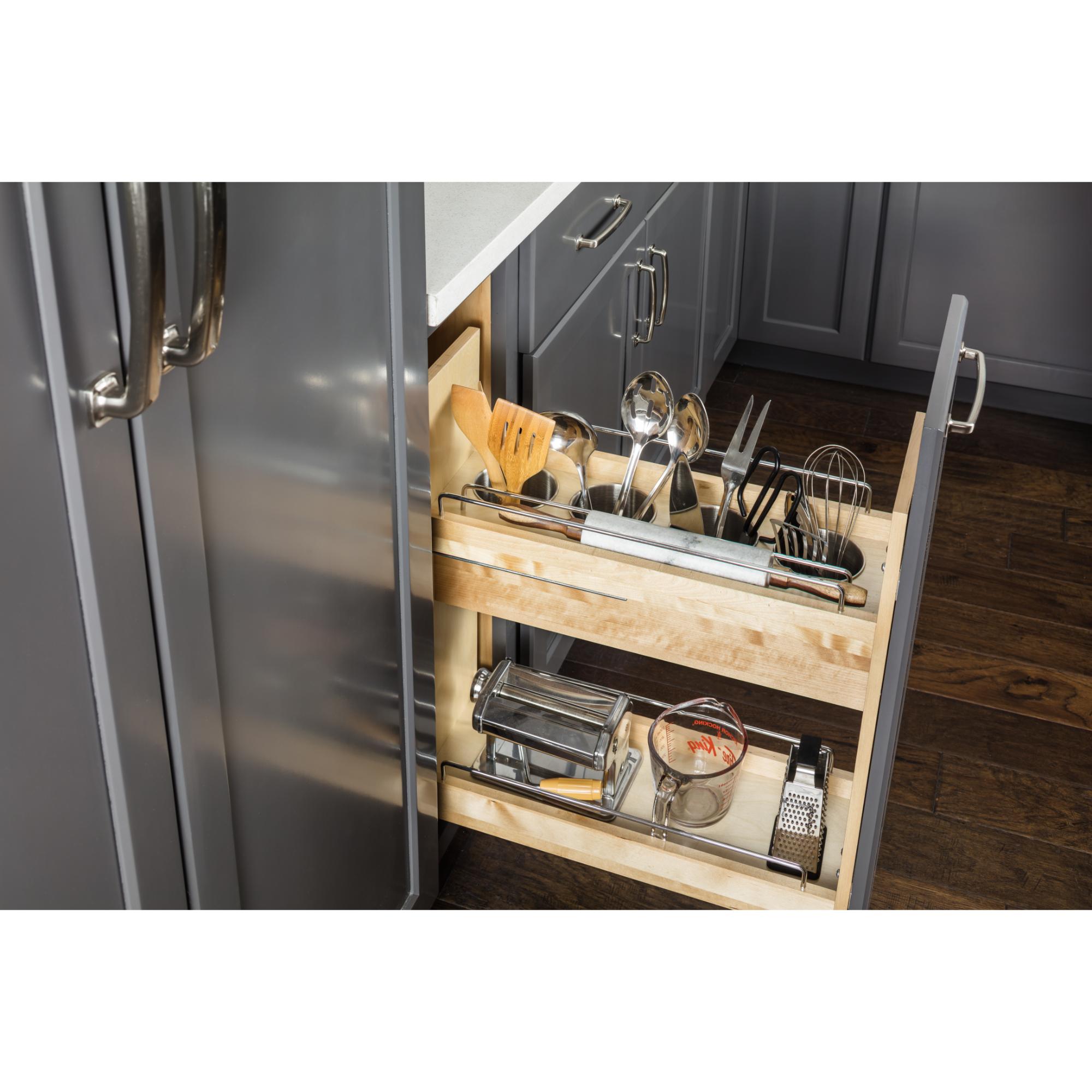 8" "No Wiggle" Utensil Bin Soft-close Base Cabinet Pullout | KitchBath