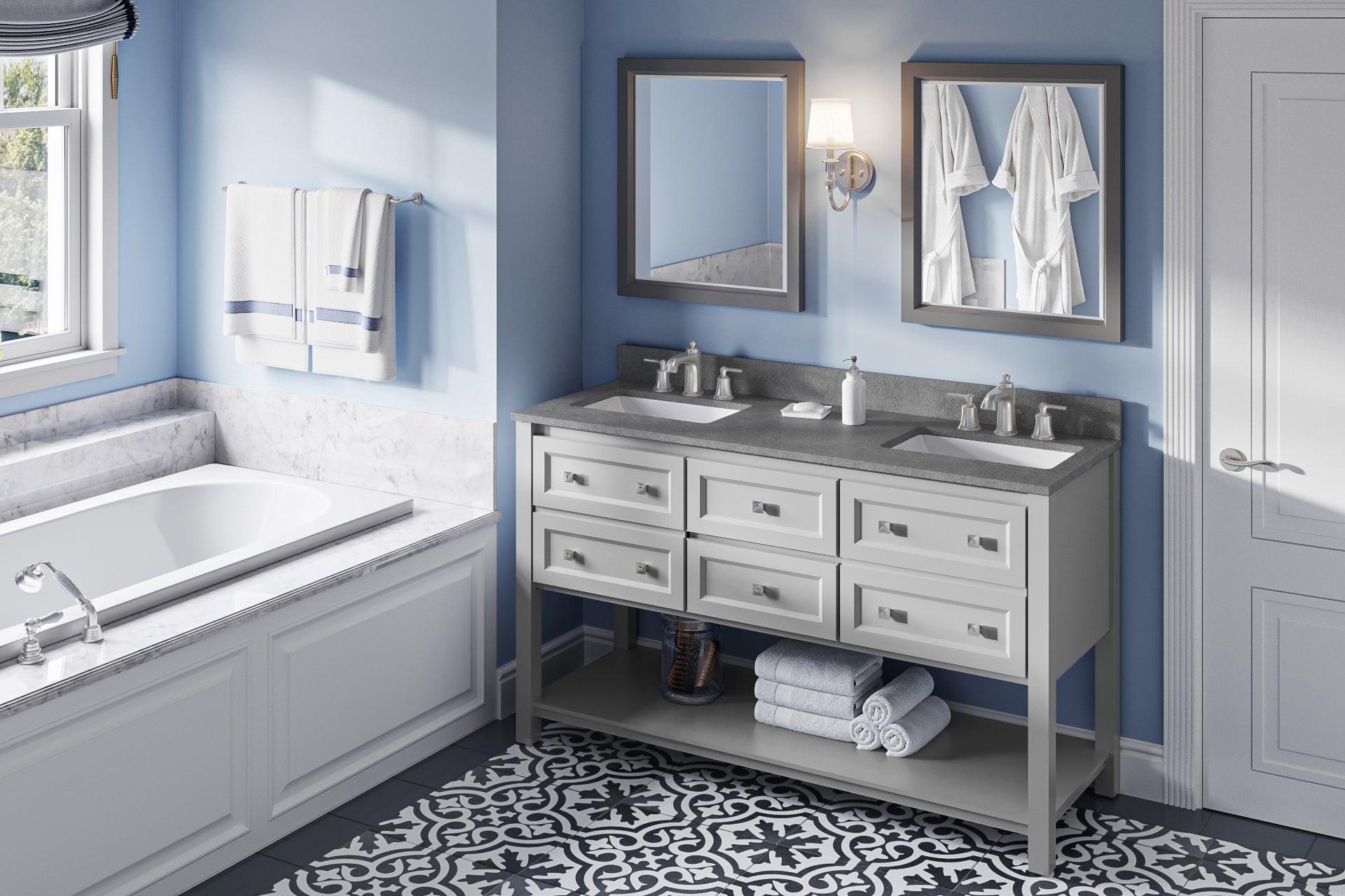60" Grey Adler Vanity, double bowl | KitchBath