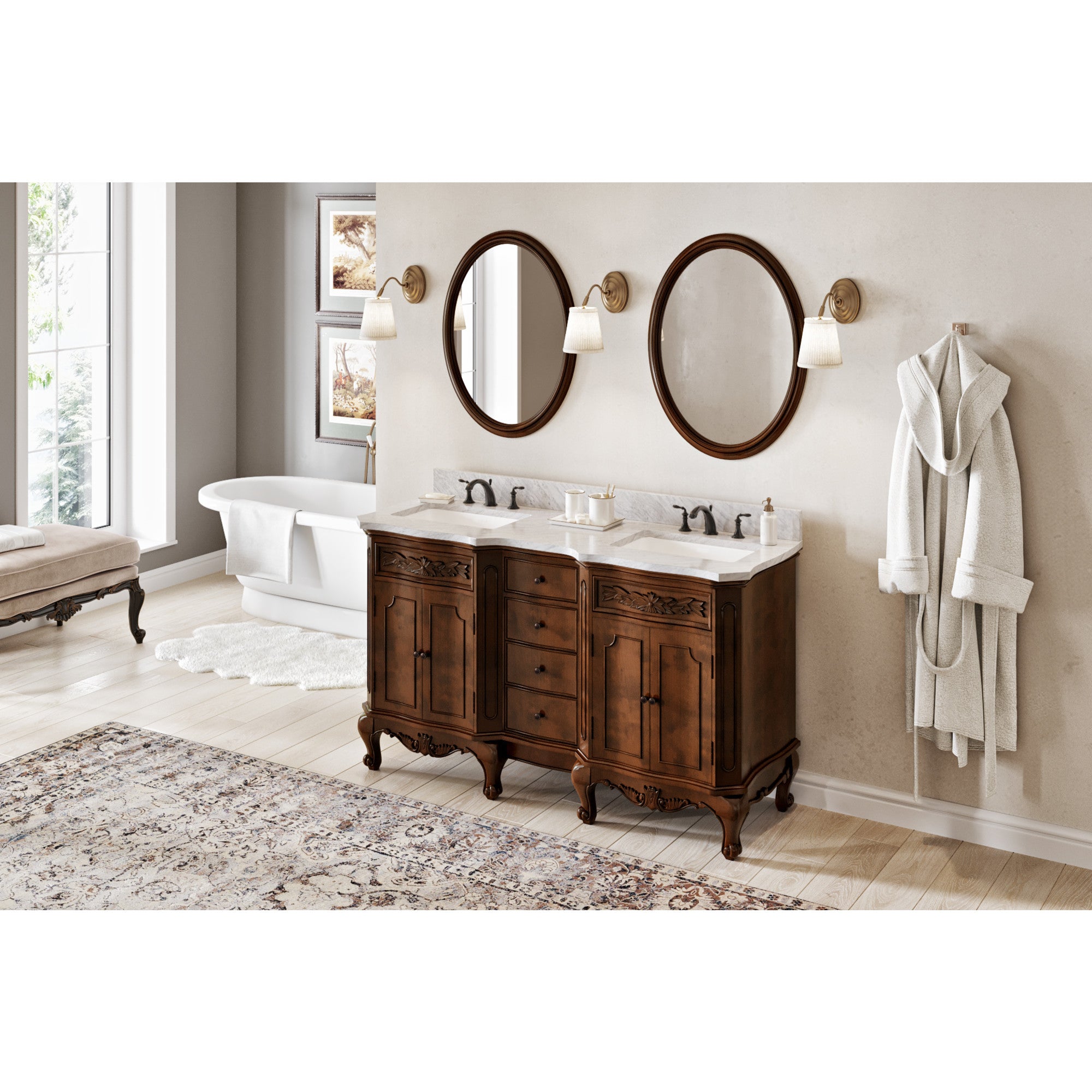 60" Nutmeg Clairemont Vanity, double bowl | KitchBath