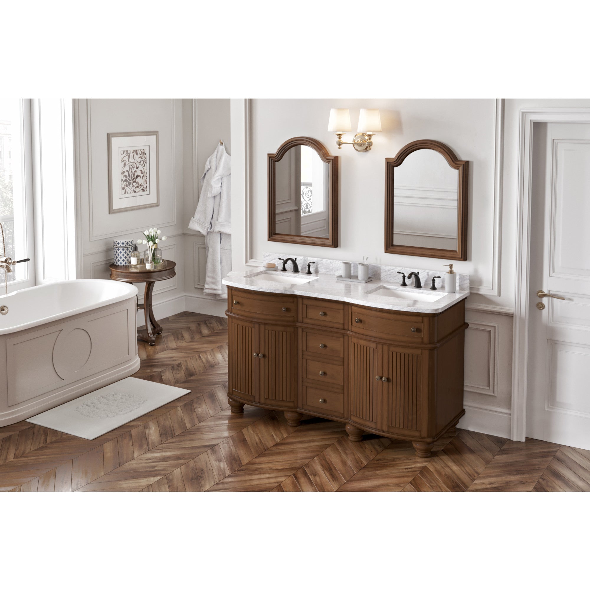 60" Walnut Compton Vanity, double bowl | KitchBath