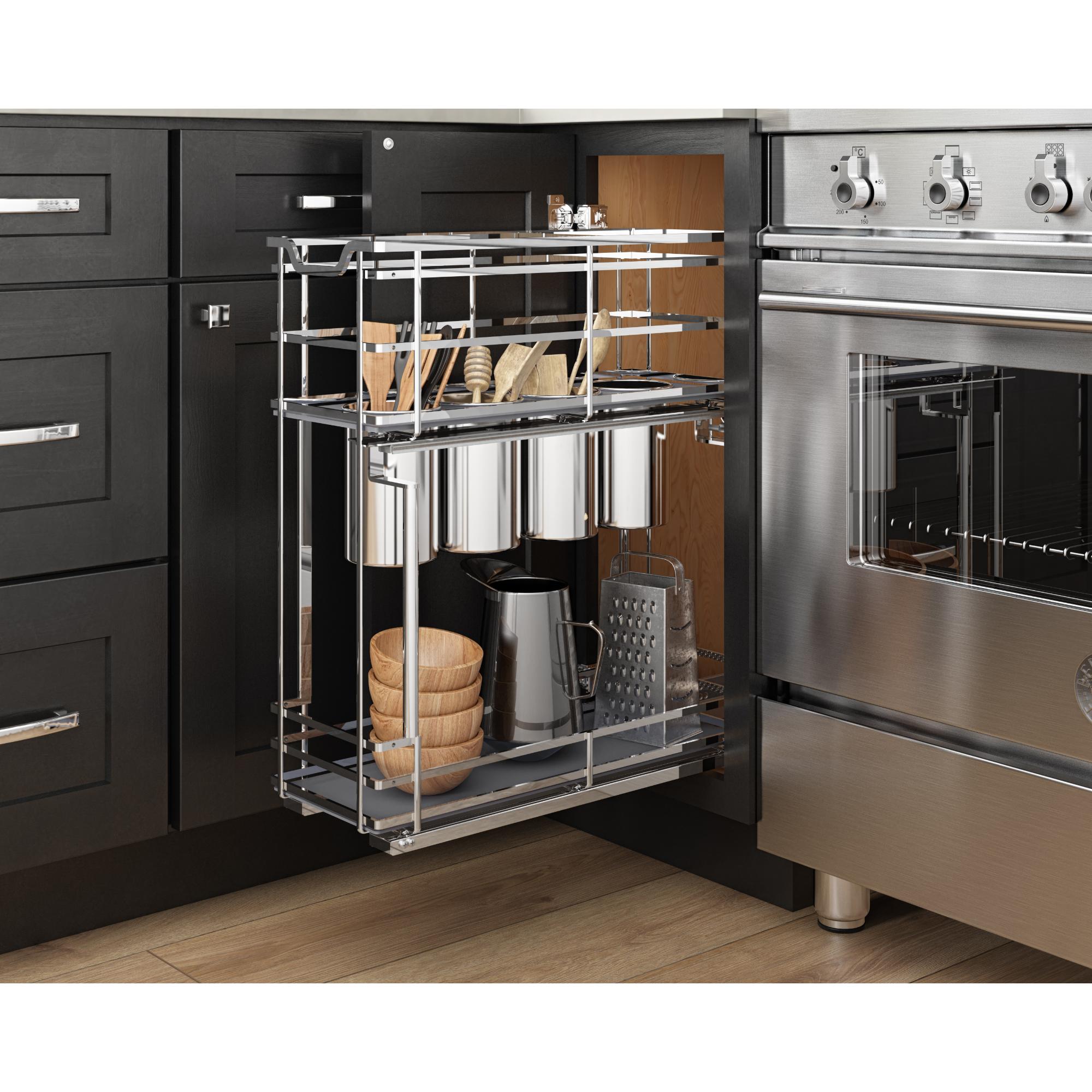 8" Polished Chrome STORAGE WITH STYLE® Metal "No Wiggle" Soft-close Utensil Base Pullout | KitchBath