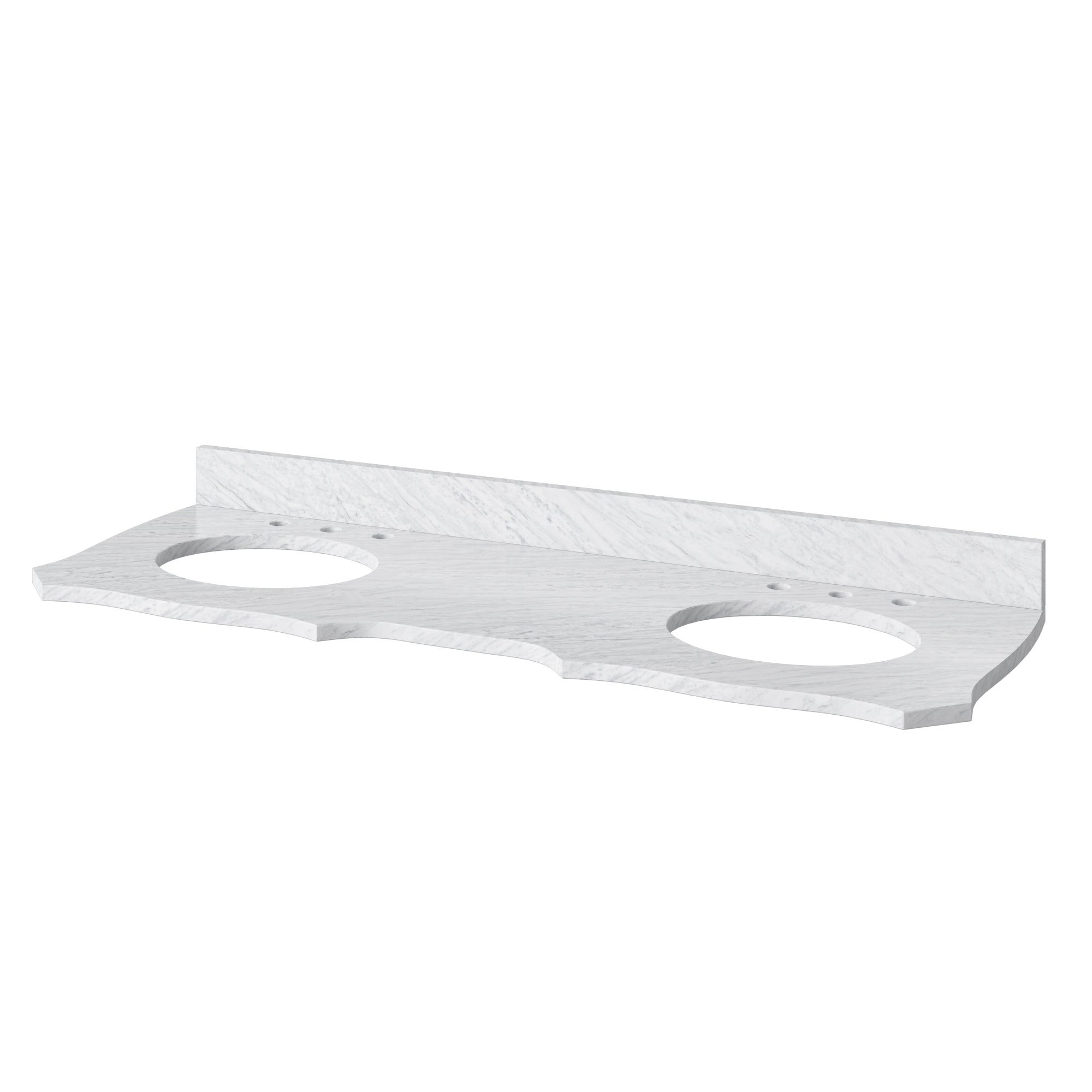 60" Nutmeg Clairemont Vanity, double bowl, Clairemont-only White Carrara Marble Vanity Top, two undermount oval bowls | KitchBath