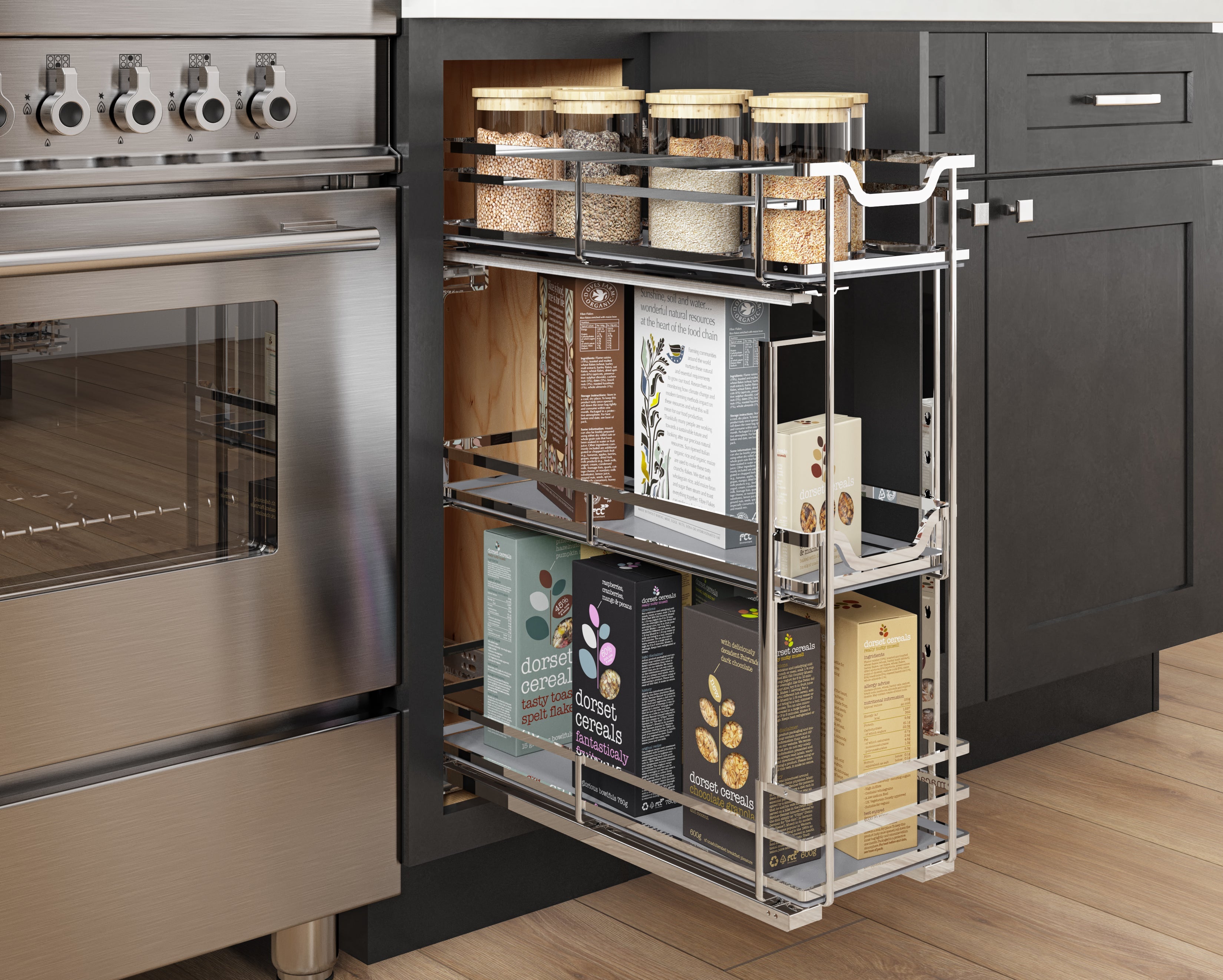 8" Polished Chrome STORAGE WITH STYLE® Metal "No Wiggle" Soft-close Base Pullout | KitchBath