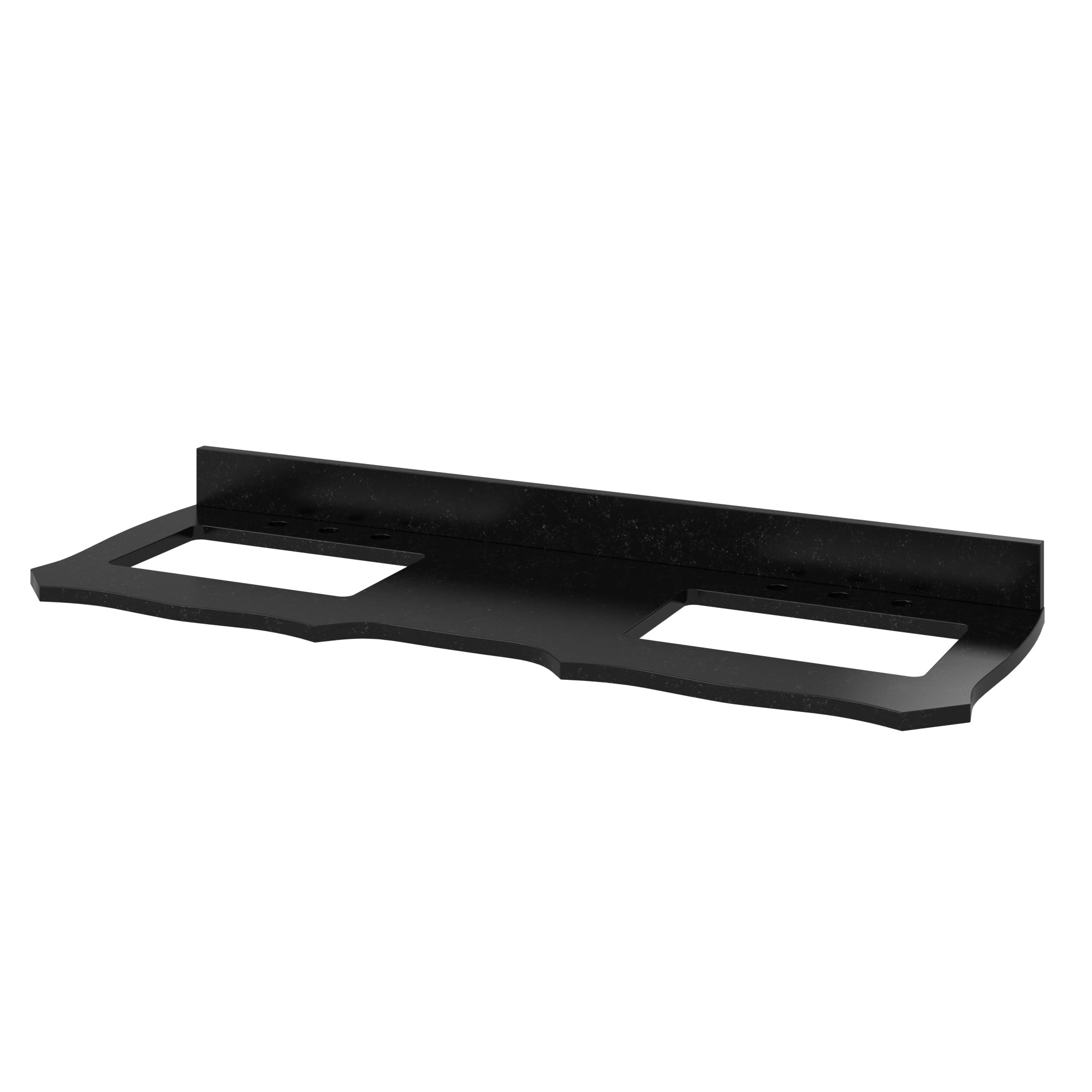 60" Nutmeg Clairemont Vanity, double bowl, Clairemont-only Black Granite Vanity Top, two undermount rectangle bowls | KitchBath