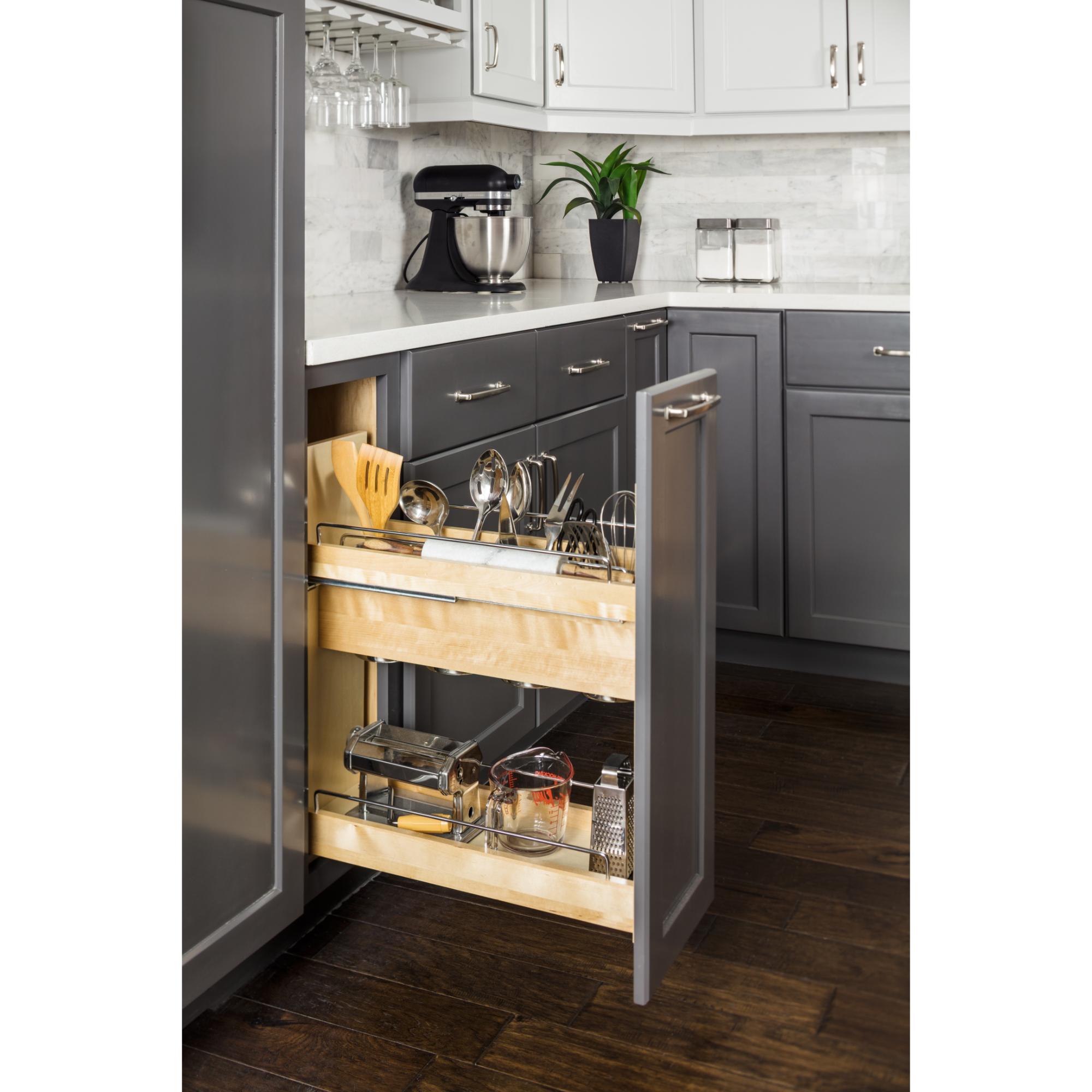 8" "No Wiggle" Utensil Bin Soft-close Base Cabinet Pullout | KitchBath