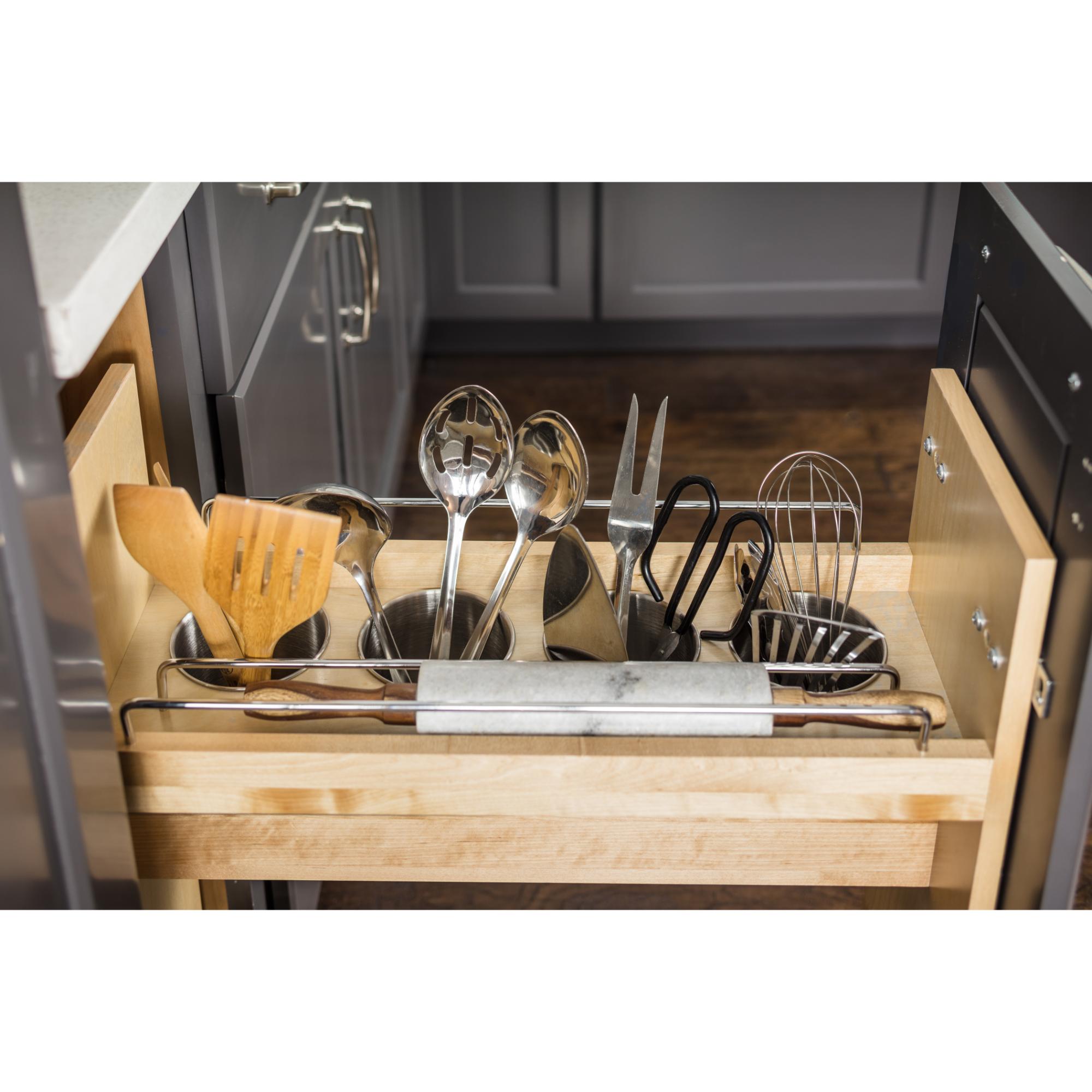 8" "No Wiggle" Utensil Bin Soft-close Base Cabinet Pullout | KitchBath