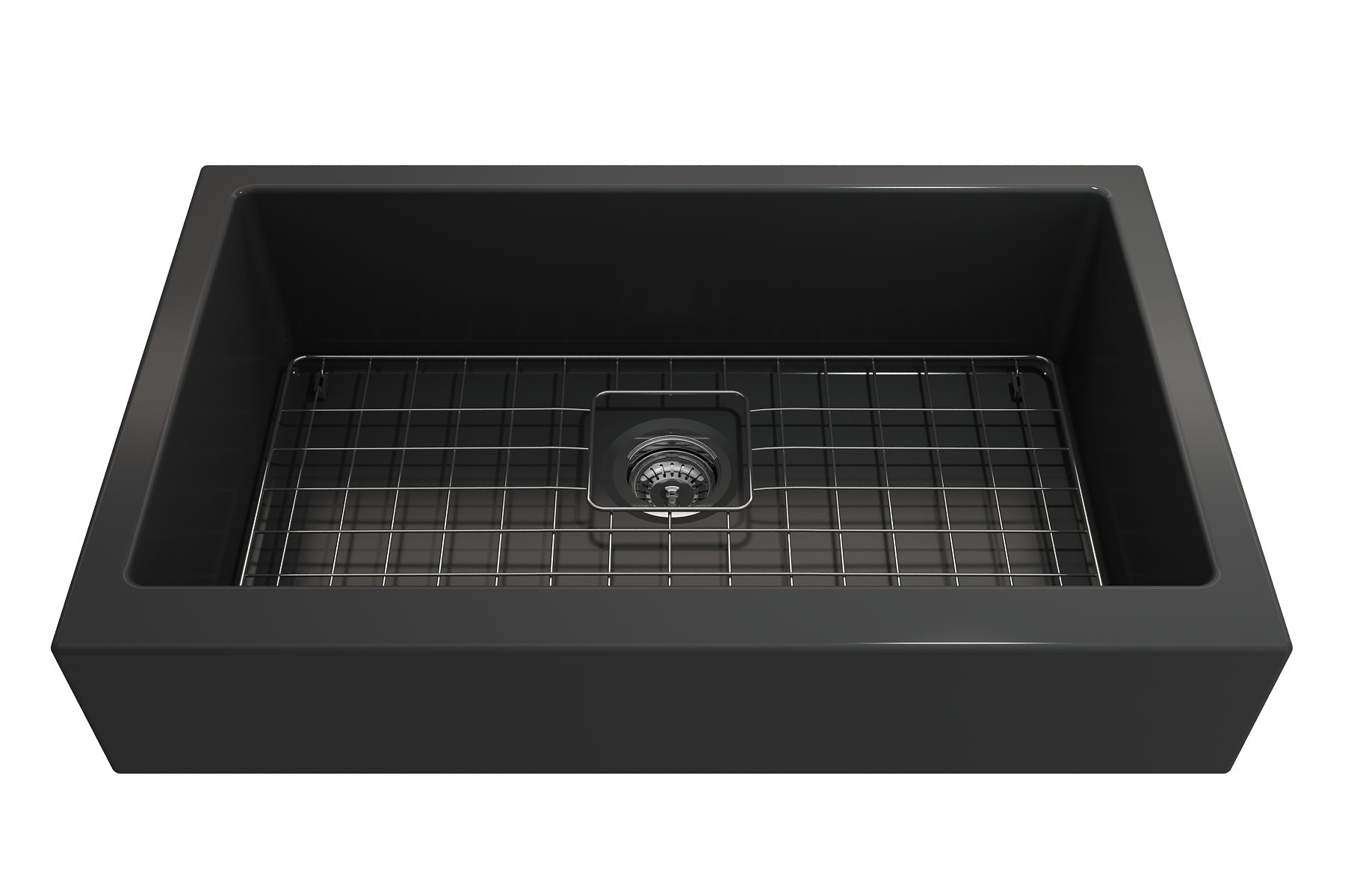 Nuova Pro Short Apron Front Dual-Mount Fireclay 34 in. Single Bowl Kitchen Sink with Protective Bottom Grid and Strainer in Matte Dark Gray