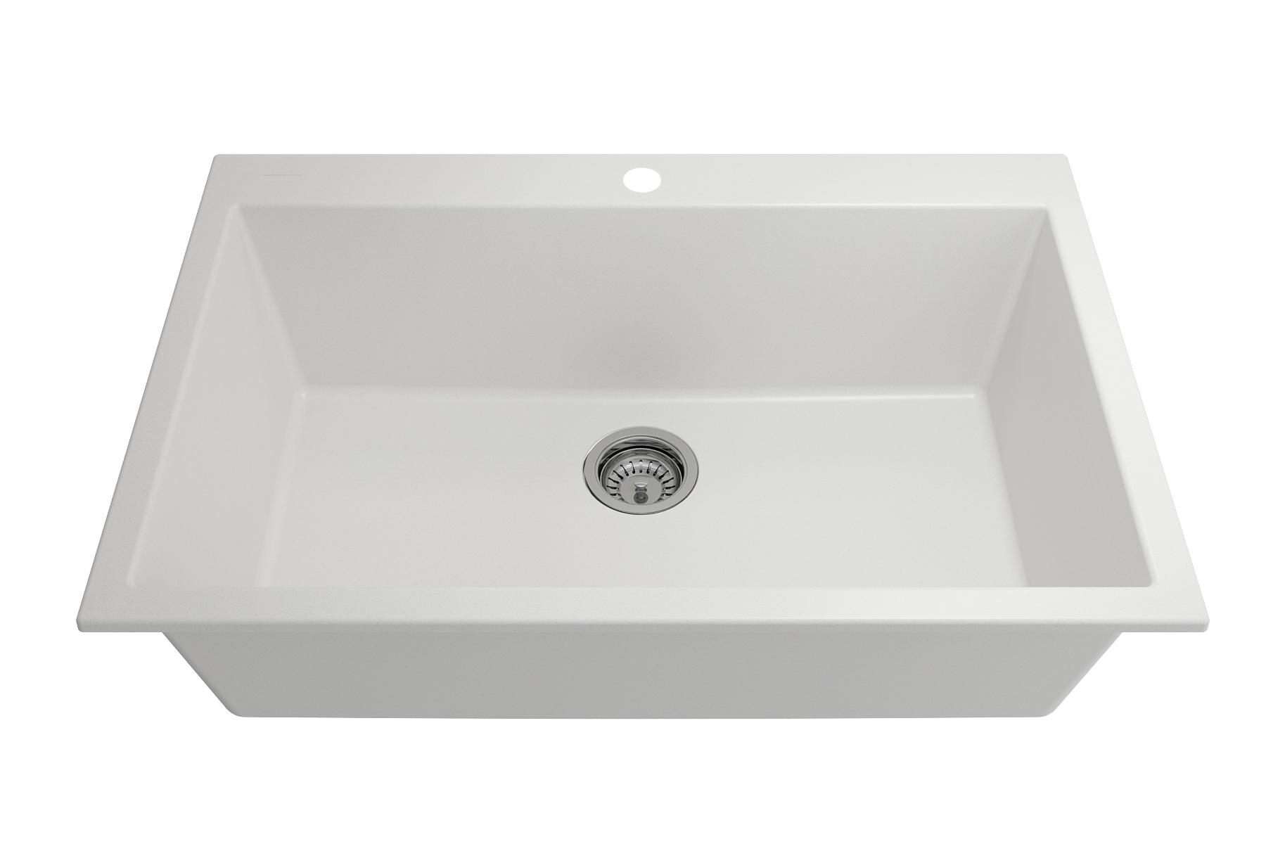 Campino Uno Dual Mount Granite Composite 33 in. Single Bowl Kitchen Sink with Strainer in Milk White