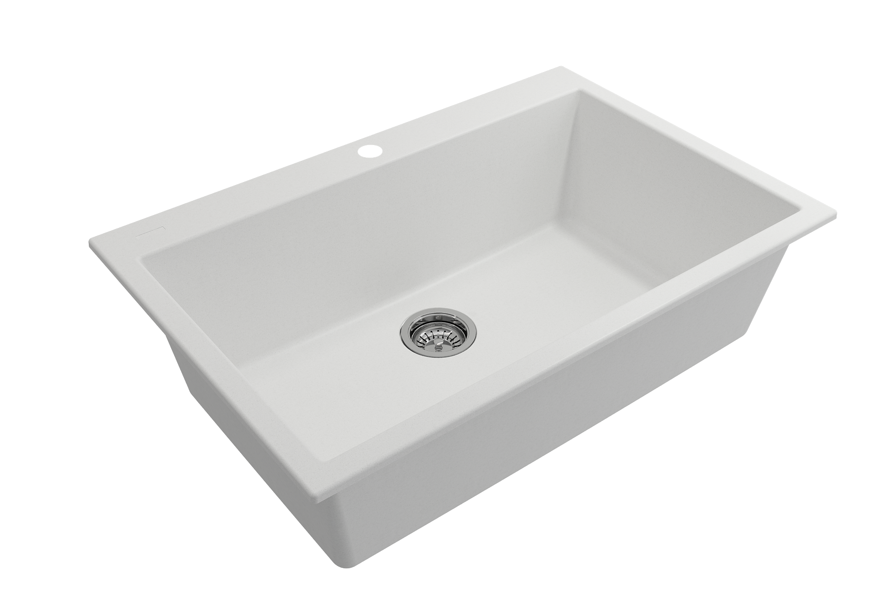 Campino Uno Dual Mount Granite Composite 33 in. Single Bowl Kitchen Sink with Strainer in Milk White