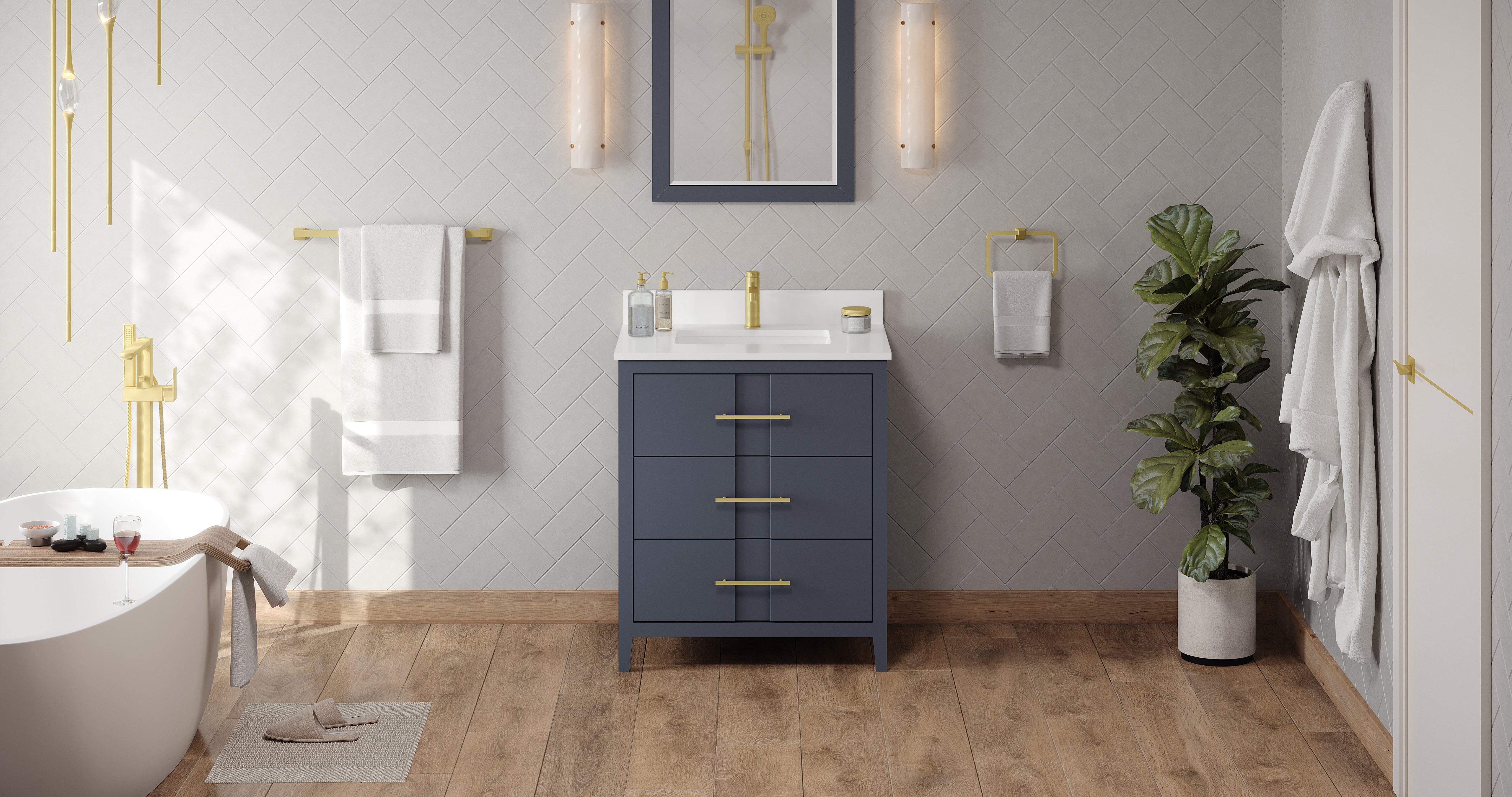 Katara 30" Blue Steel Katara Vanity, White Quartz Vanity Top, Undermount Rectangle Sink | KitchBath