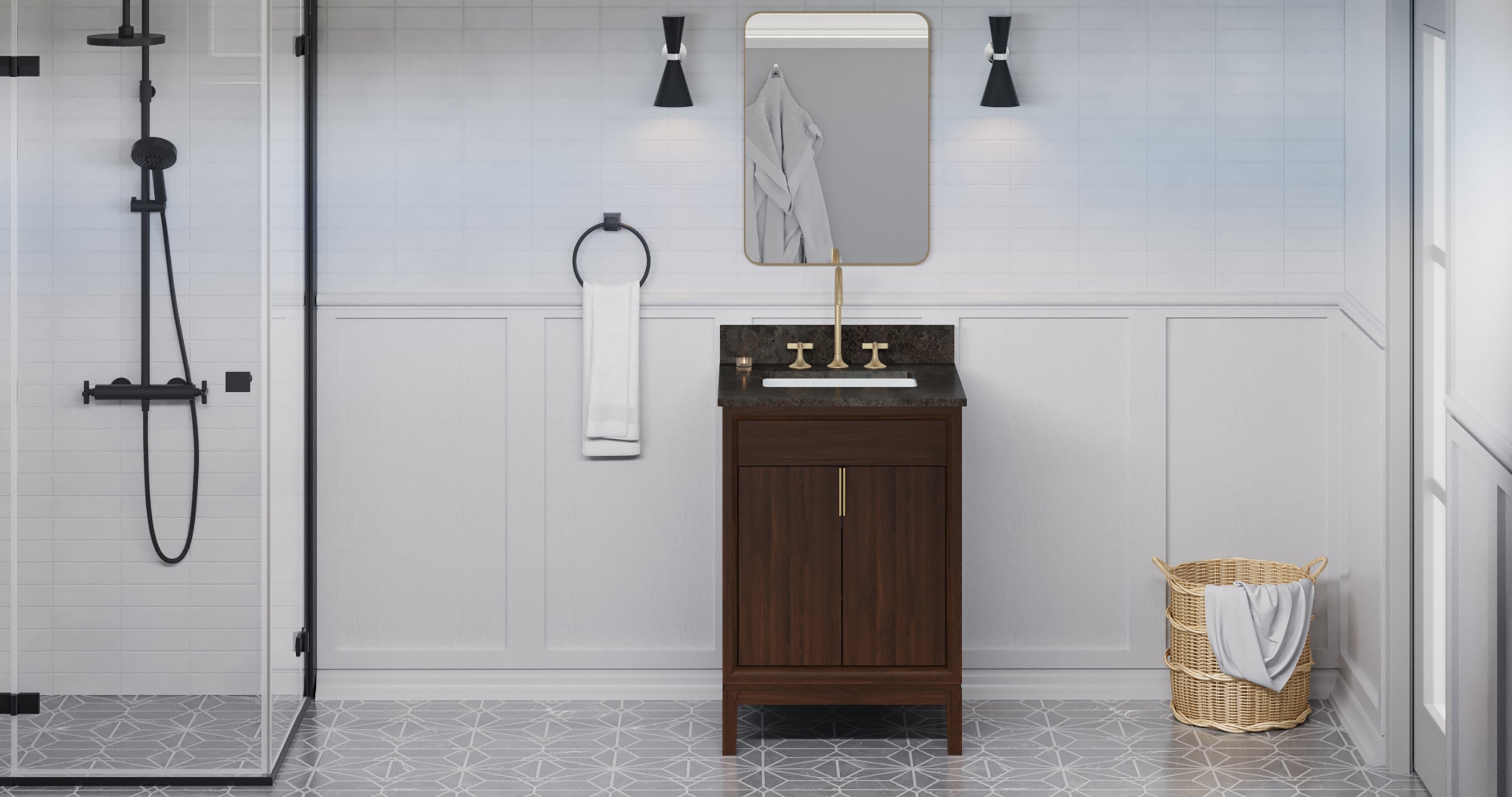 Theodora 24" Single Bathroom Vanity Set Dark Walnut, Blue Limestone Vanity Top, Rectangle Bowl | KitchBath