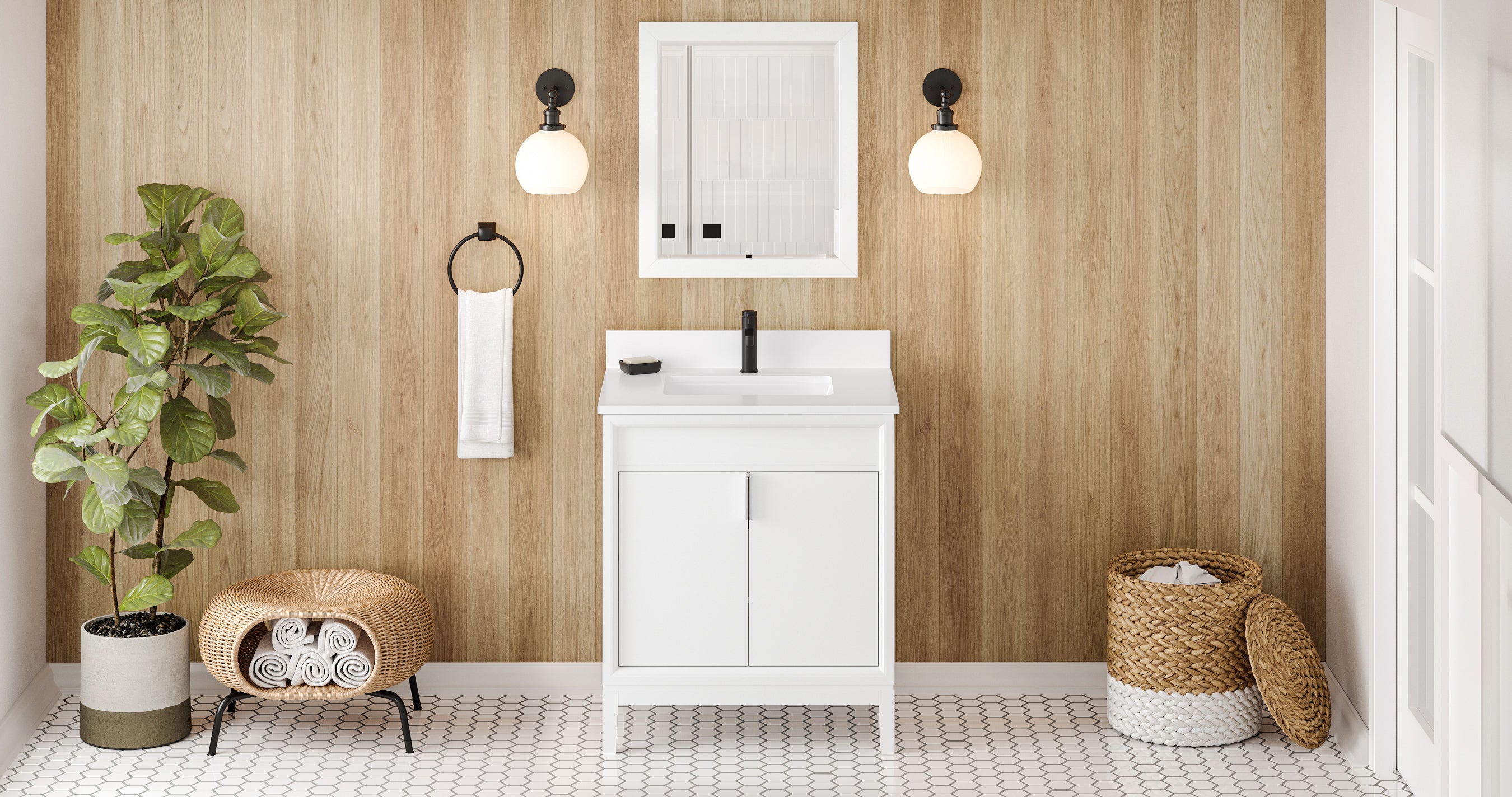 Theodora 30" White Theodora Vanity, White Quartz Vanity Top, Undermount Rectangle Bowl | KitchBath