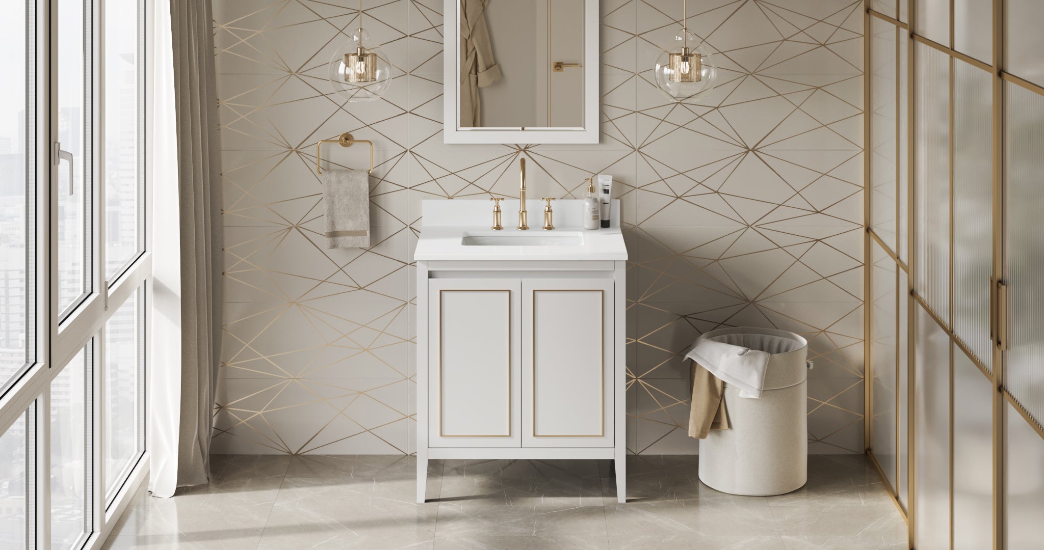 Percival 30" White Percival Vanity, White Quartz Vanity Top, Undermount Rectangle Bowl | KitchBath