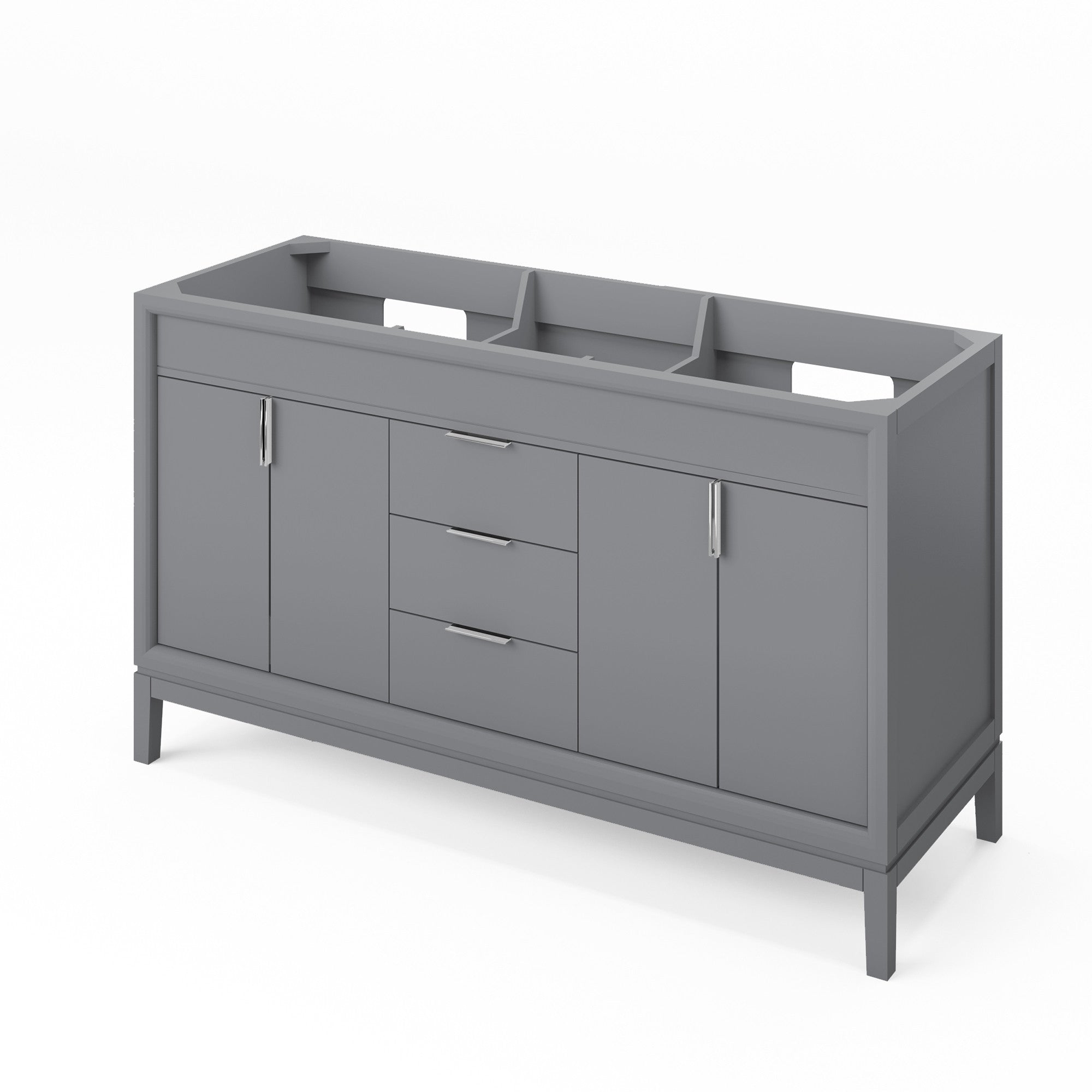 Theodora 60" Grey Theodora Vanity, Double Bowl, White Quartz Vanity Top, Two Undermount Rectangle Bowls | KitchBath