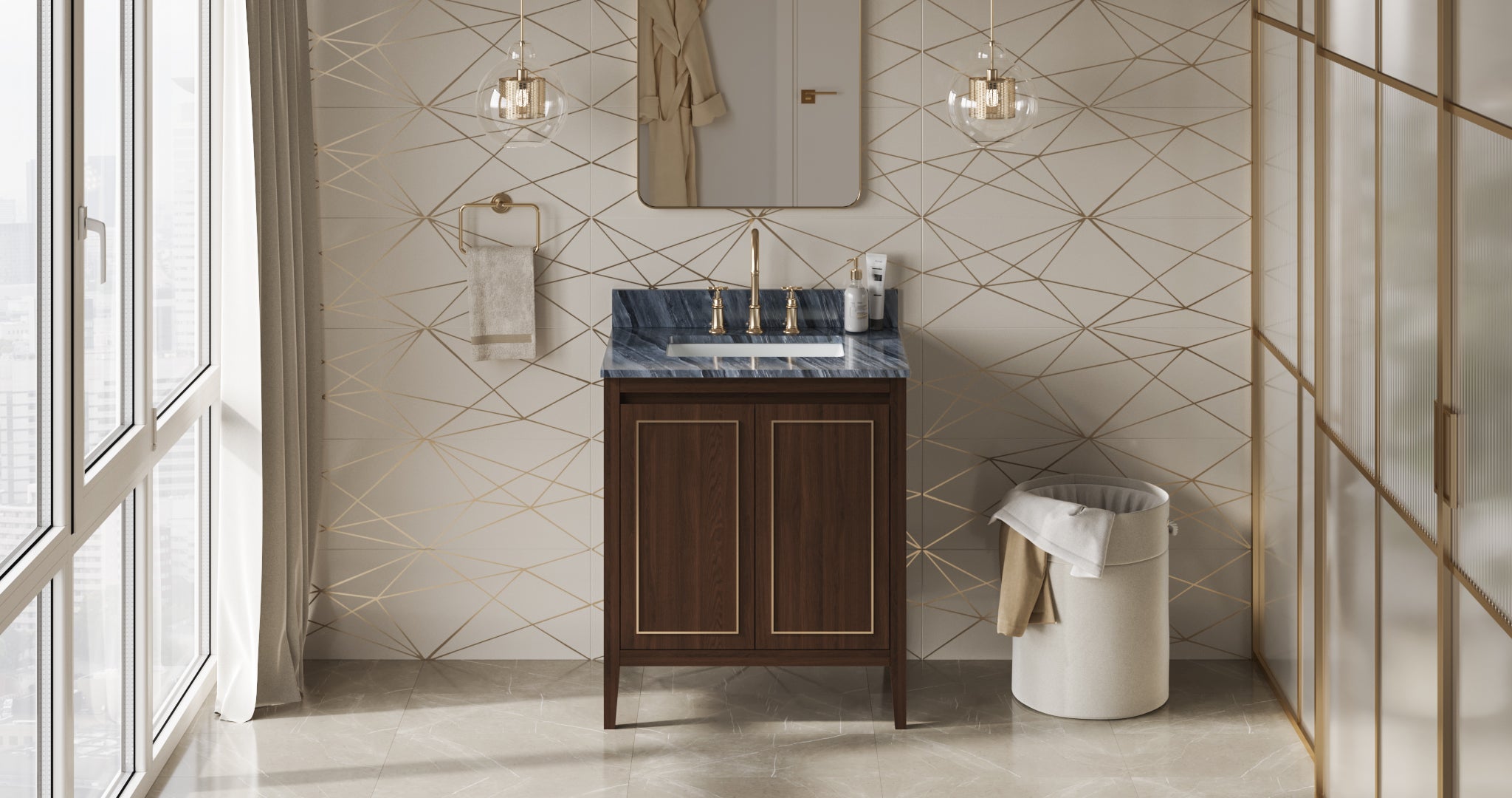 Percival 30" Single Bathroom Vanity Set Dark Walnut, Grey Marble Vanity Top, Rectangle Bowl | KitchBath
