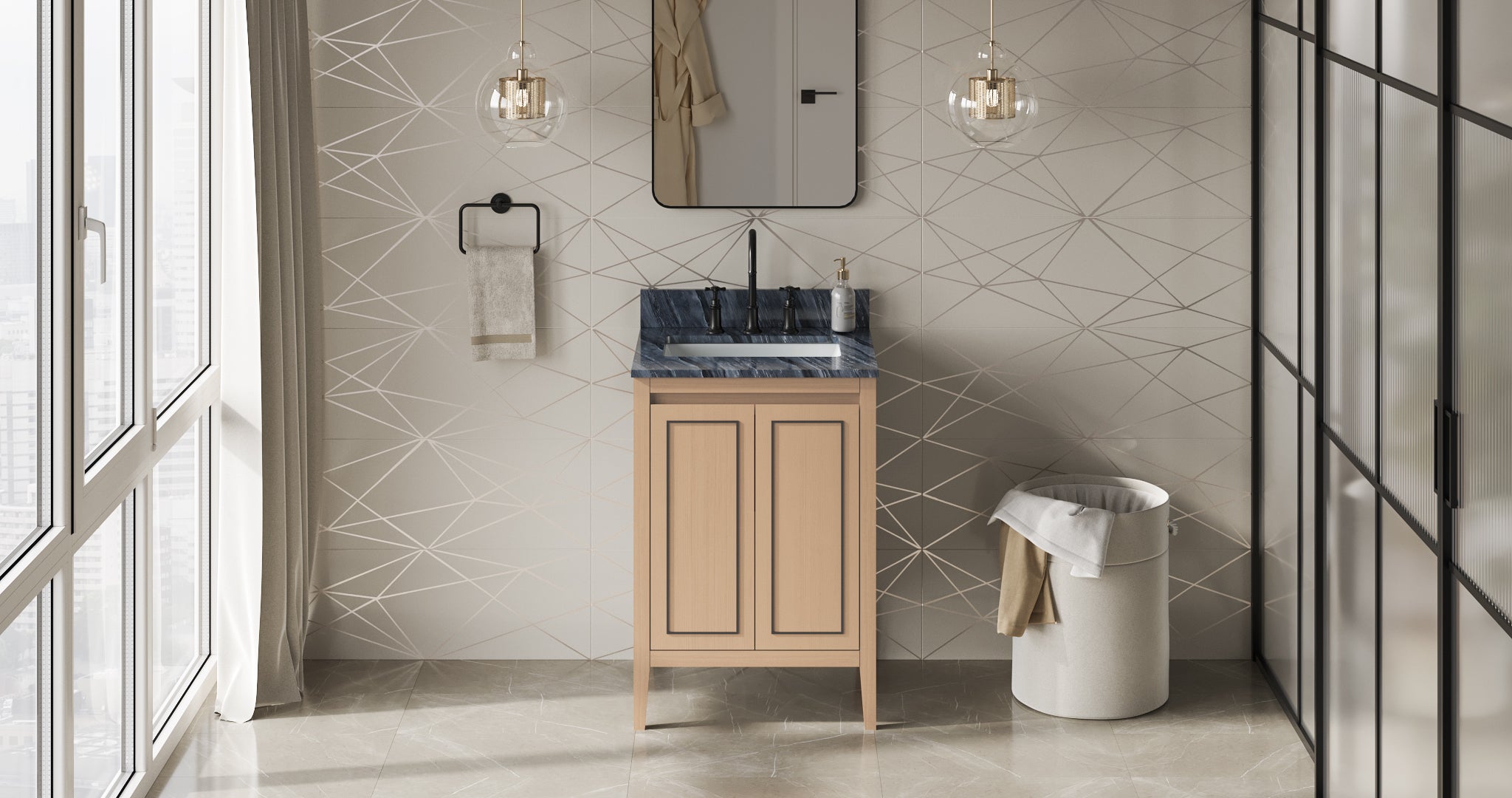 Percival 24" Single Bathroom Vanity Set Natural Oak, Grey Marble Vanity Top, Rectangle Bowl | KitchBath