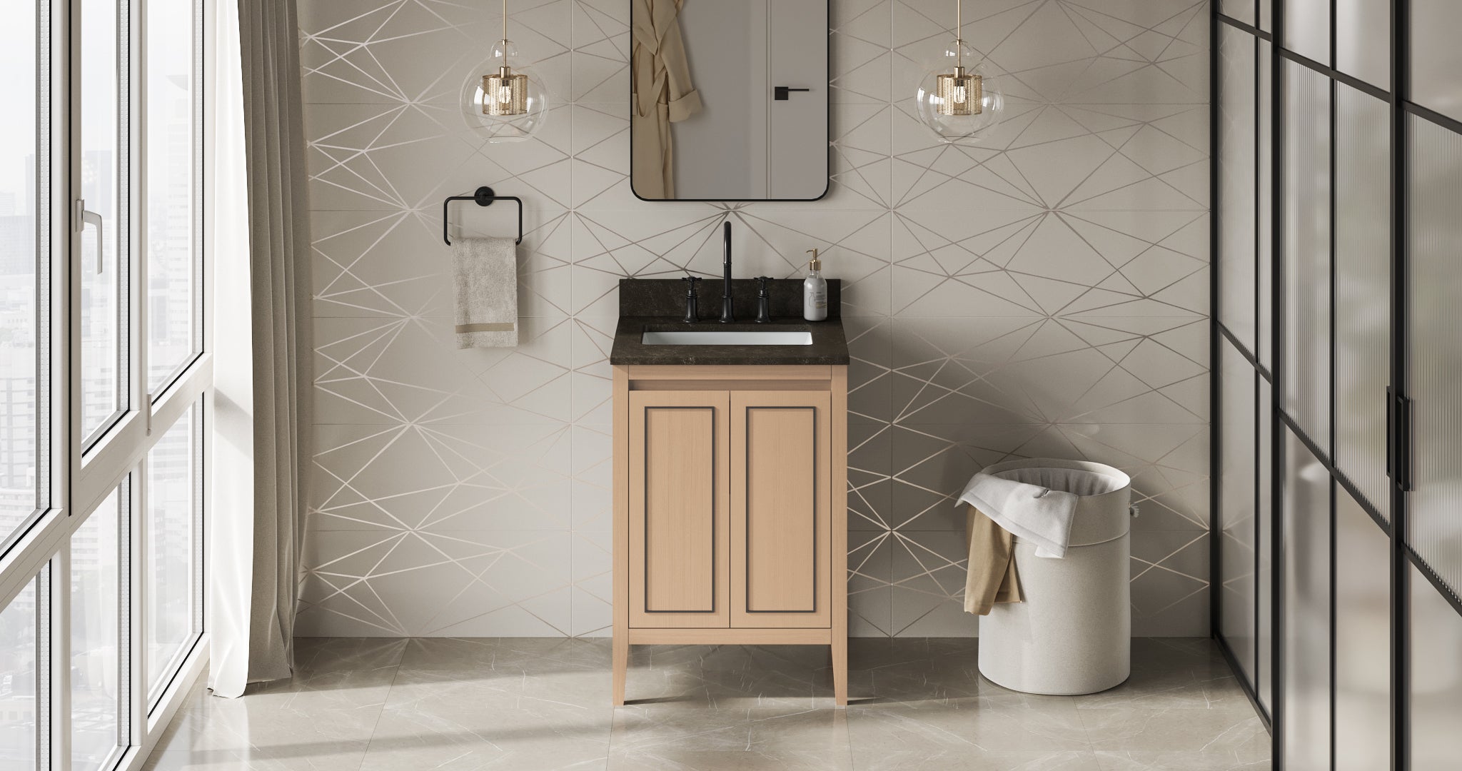 Percival 24" Single Bathroom Vanity Set Natural Oak, Blue Limestone Vanity Top, Rectangle Bowl | KitchBath