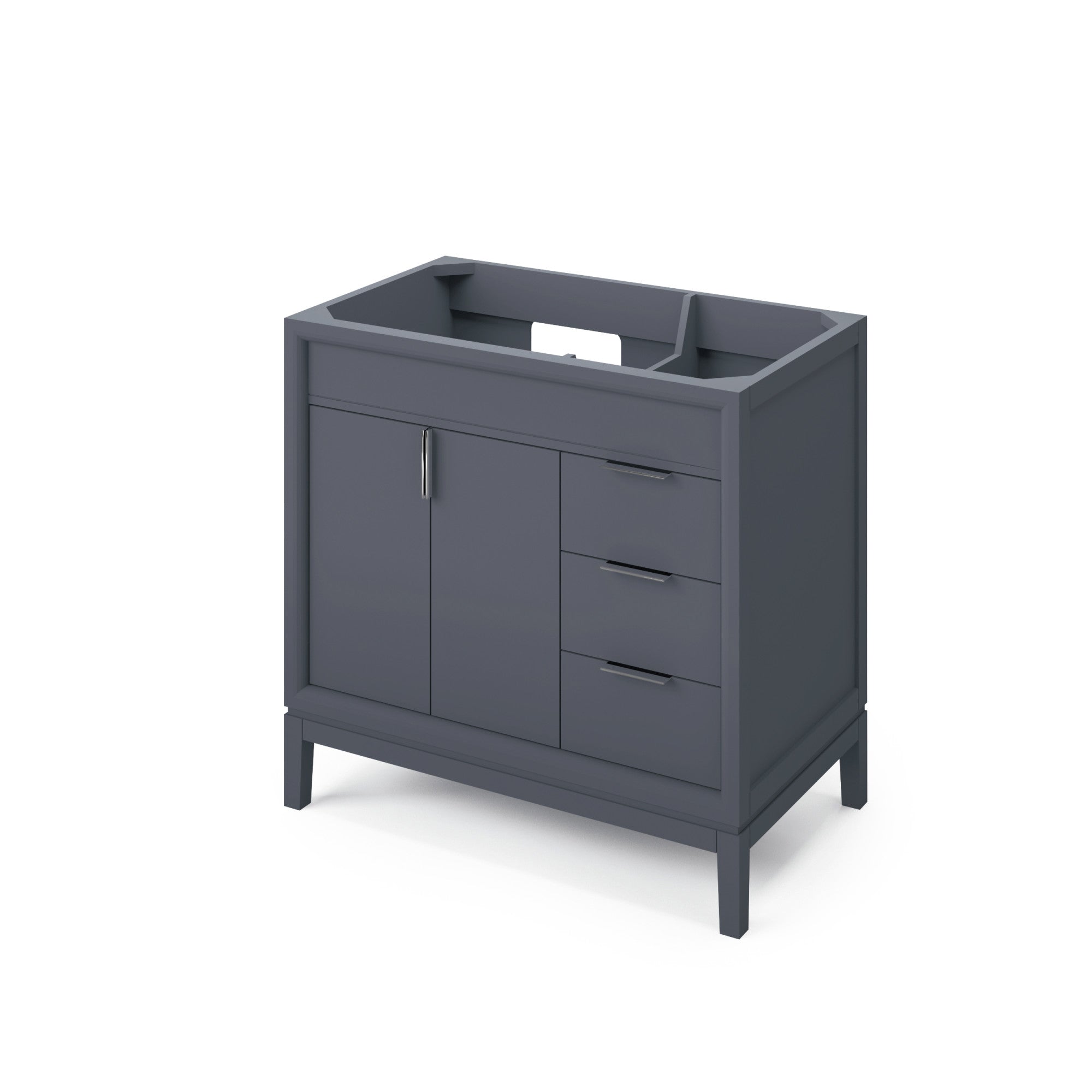 Theodora 36" Blue Steel Theodora Vanity, Left Offset, White Quartz Vanity Top, Undermount Rectangle Bowl | KitchBath