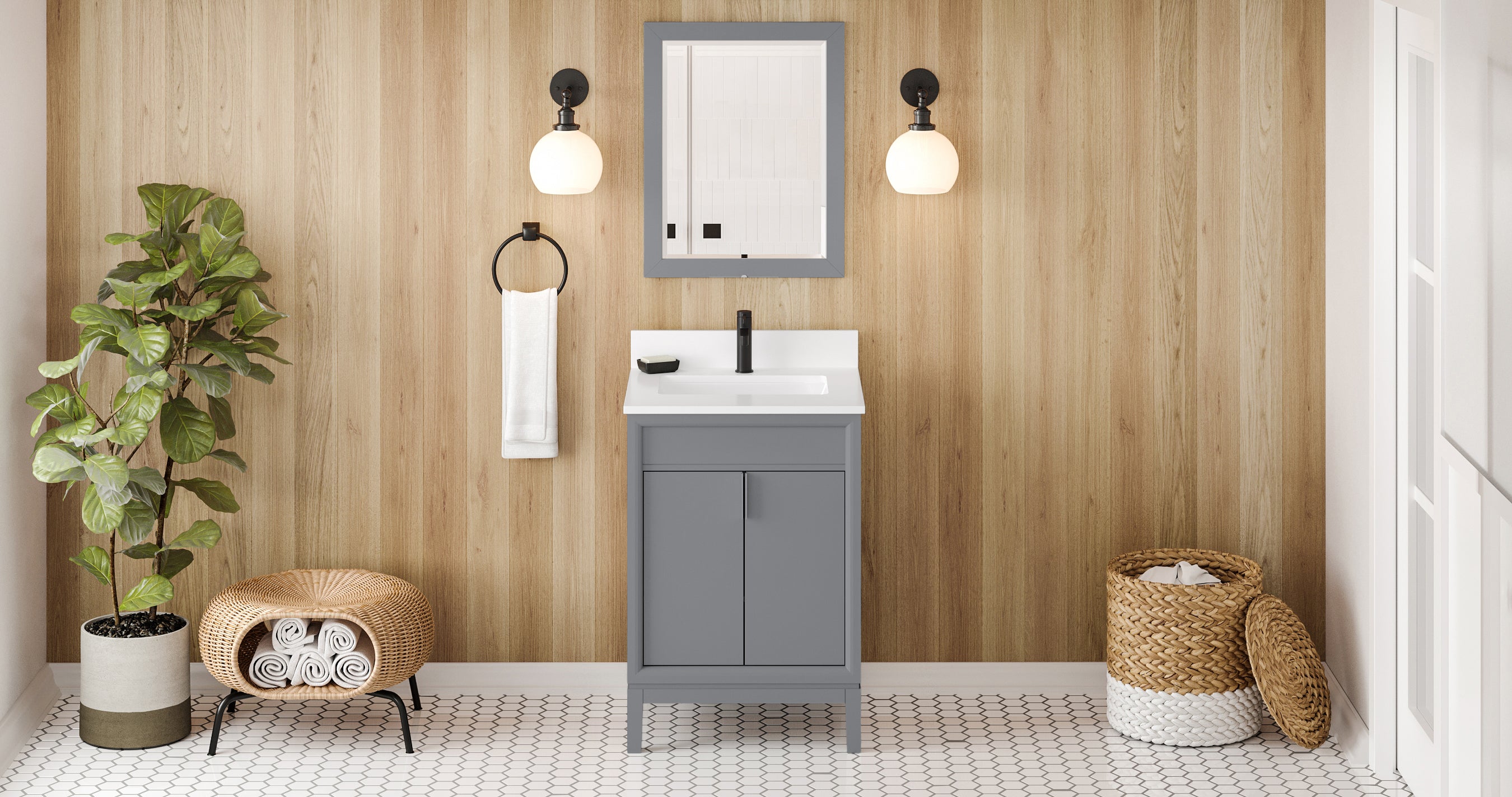 Theodora 24" Grey Theodora Vanity, White Quartz Vanity Top, Undermount Rectangle Sink | KitchBath
