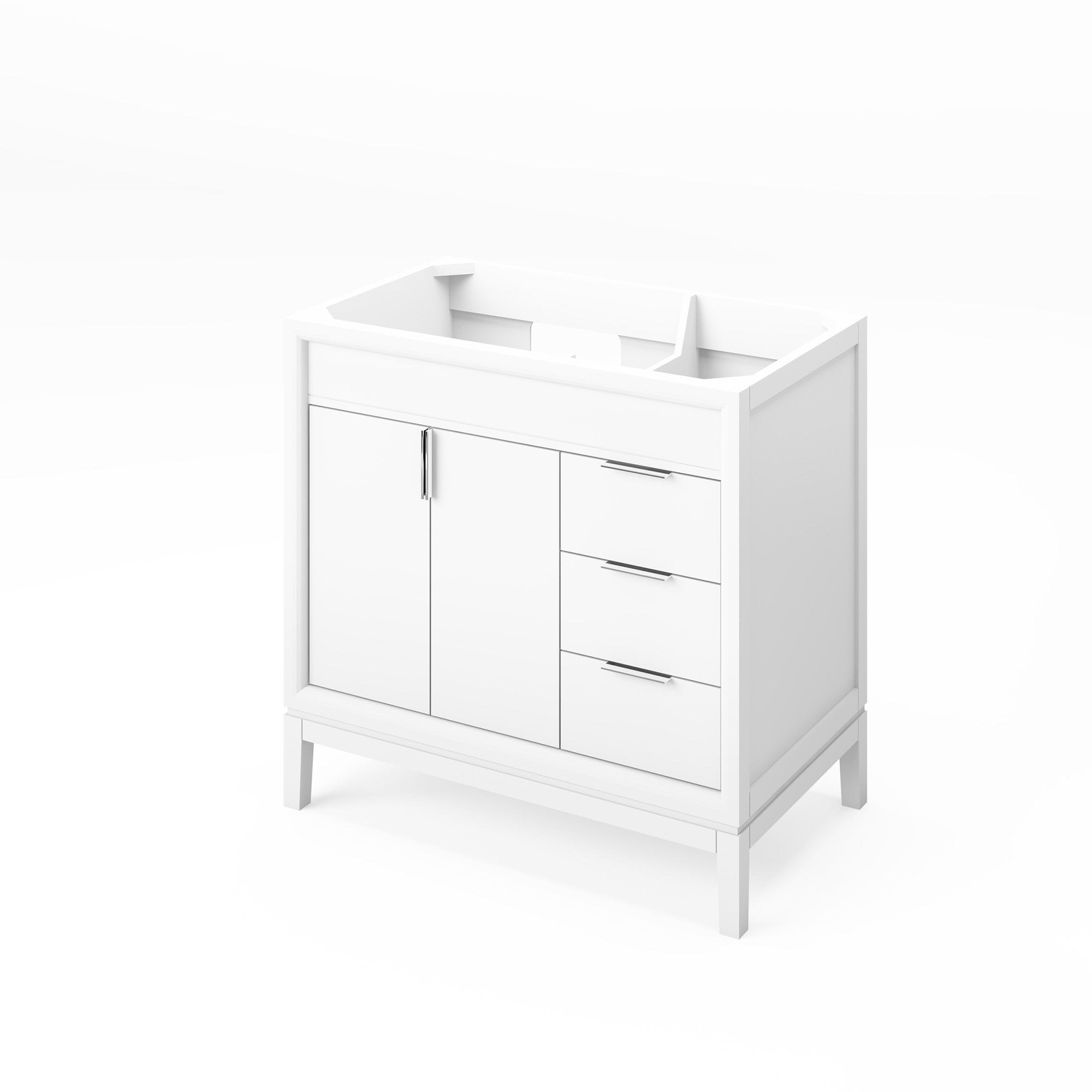 Theodora 36" White Theodora Vanity, Left Offset, White Quartz Vanity Top, Undermount Rectangle Bowl | KitchBath