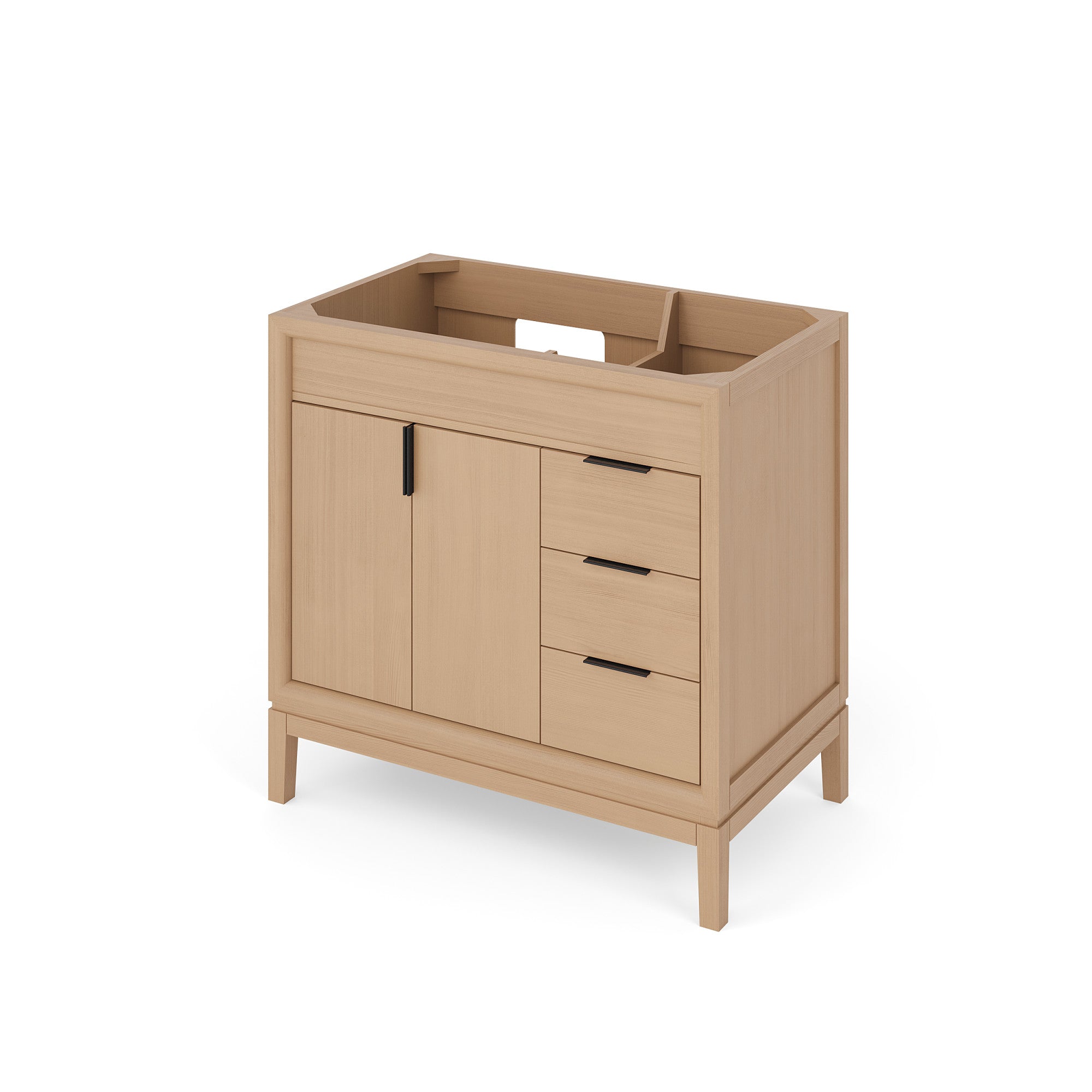 Theodora 36" Single Bathroom Vanity Set Natural Oak, Calacatta Vienna Quartz Vanity Top, Rectangle Bowl | KitchBath