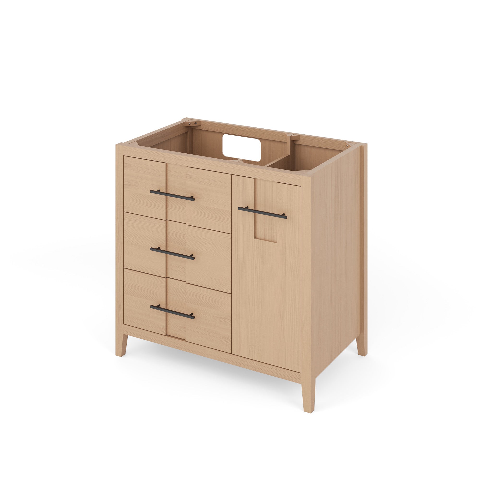 Katara 36" Single Bathroom Vanity Set Natural Oak, White Carrara Marble Vanity Top, Rectangle Bowl | KitchBath