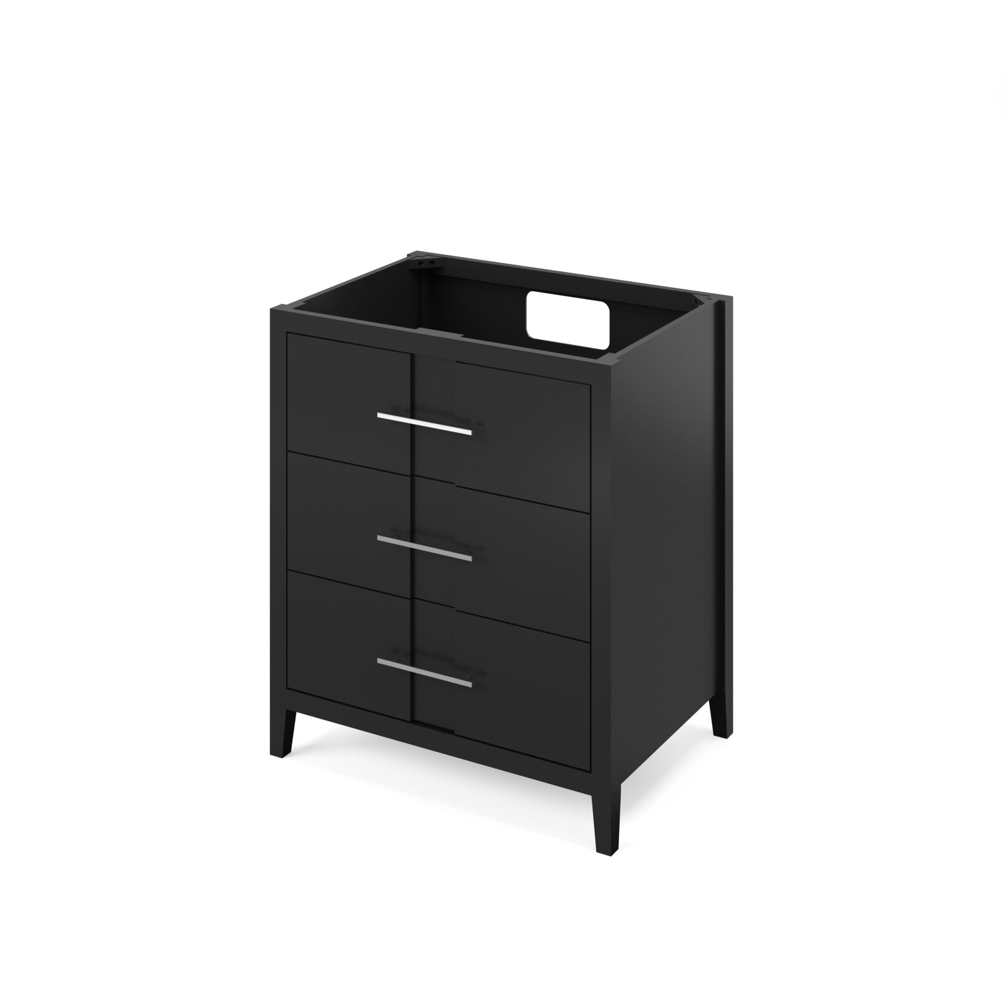 Katara 30" Black Katara Vanity, White Quartz Vanity Top, Undermount Rectangle Bowl | KitchBath