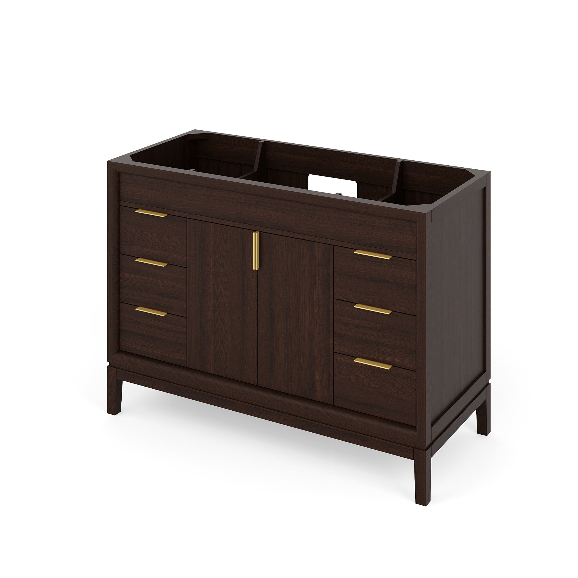 Theodora 48" Single Bathroom Vanity Set Dark Walnut, White Carrara Marble Vanity Top, Rectangle Bowl | KitchBath