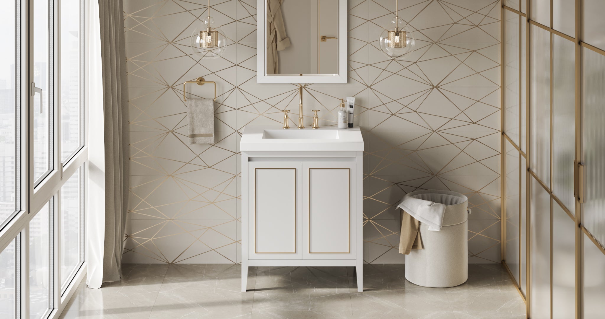 Percival 30" Single Bathroom Vanity Set White, White Resin Vanity Top, Rectangle Bowl | KitchBath