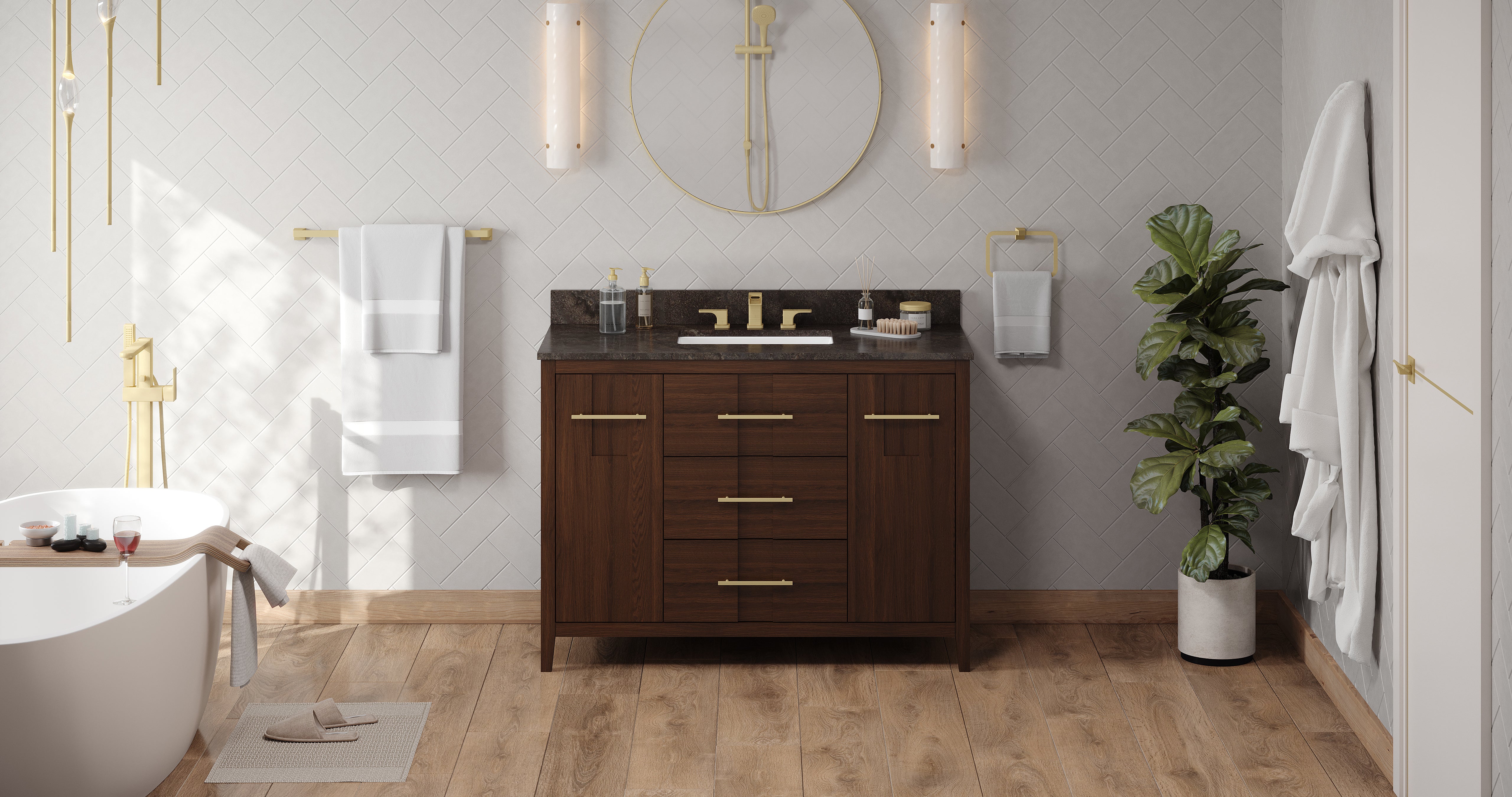 Katara 48" Single Bathroom Vanity Set Dark Walnut, Blue Limestone Vanity Top, Rectangle Bowl | KitchBath