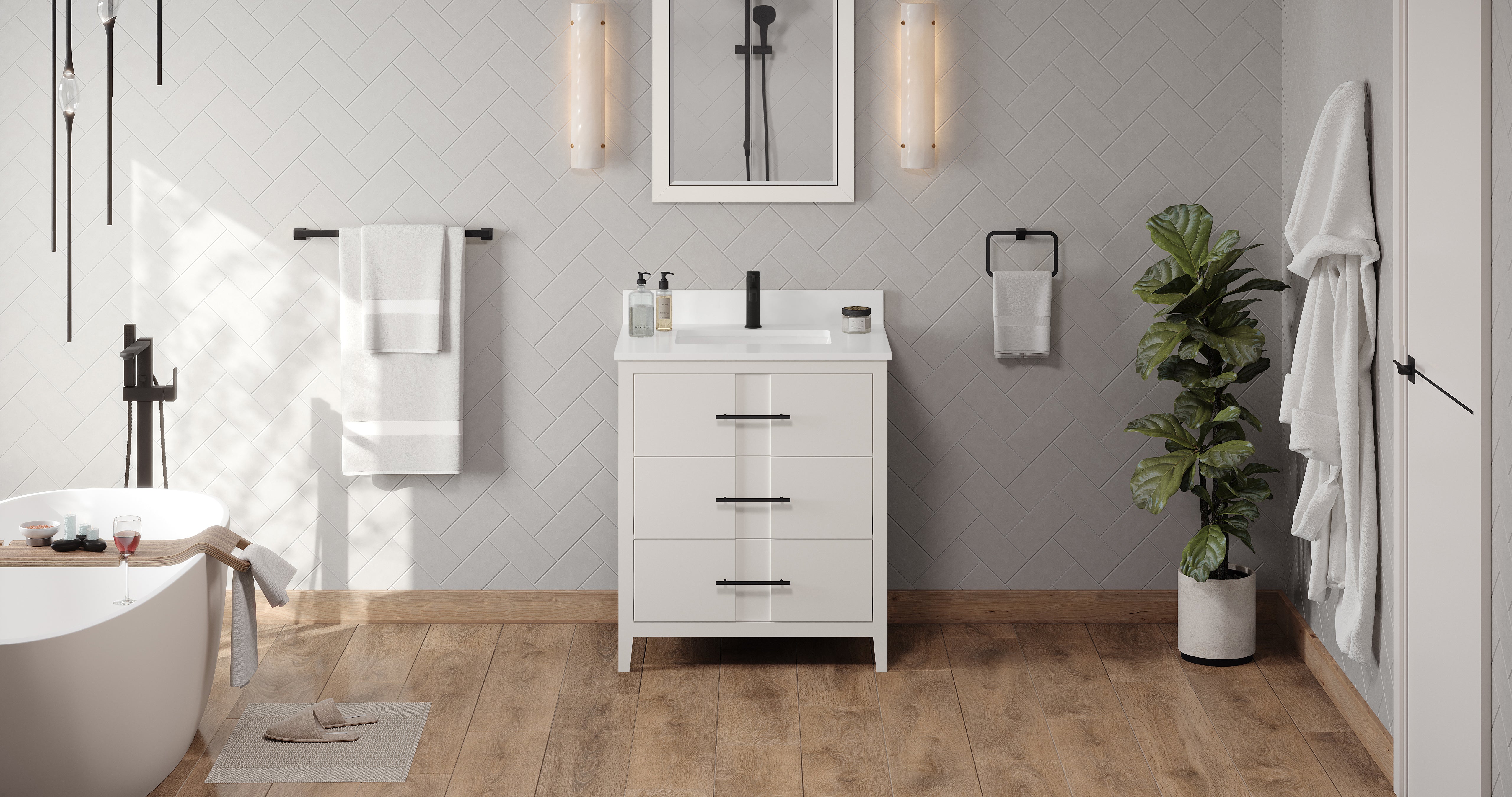 Katara 30" White Katara Vanity, White Quartz Vanity Top, Undermount Rectangle Sink | KitchBath
