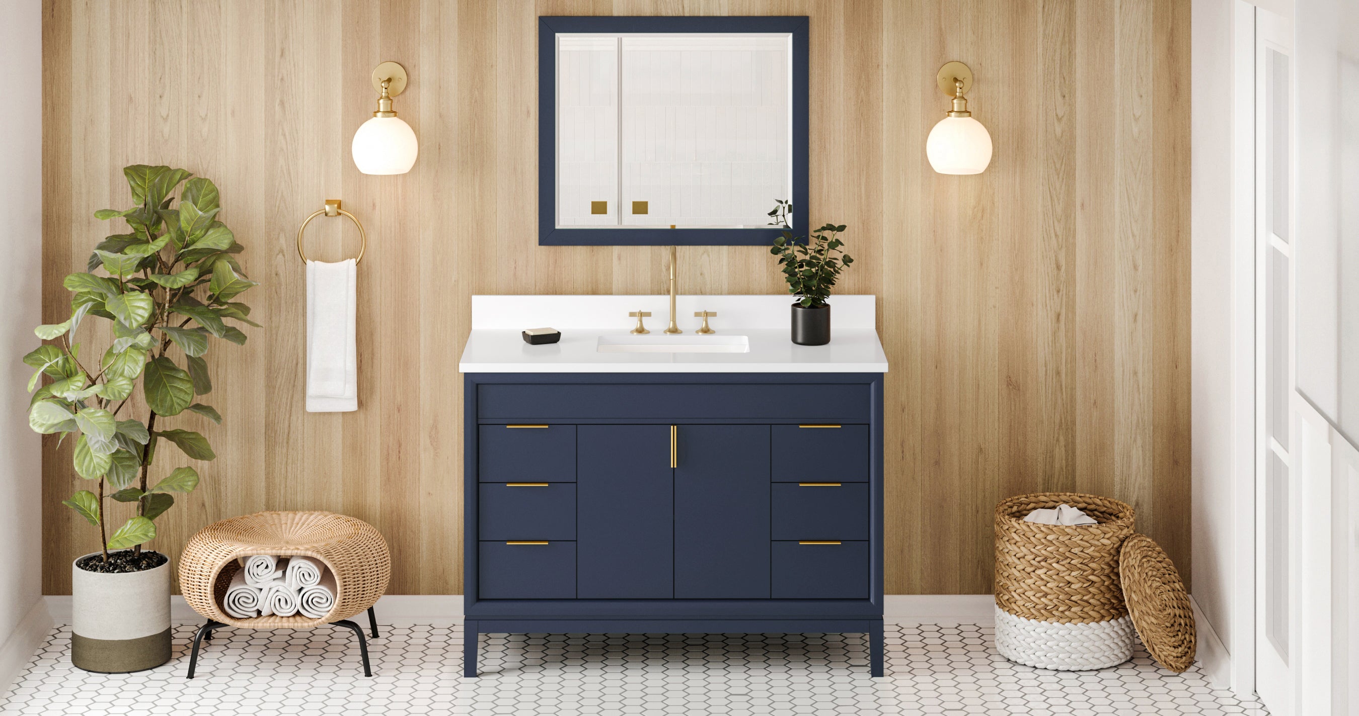 Theodora 48" Hale Blue Theodora Vanity, White Quartz Vanity Top, Undermount Rectangle Bowl | KitchBath