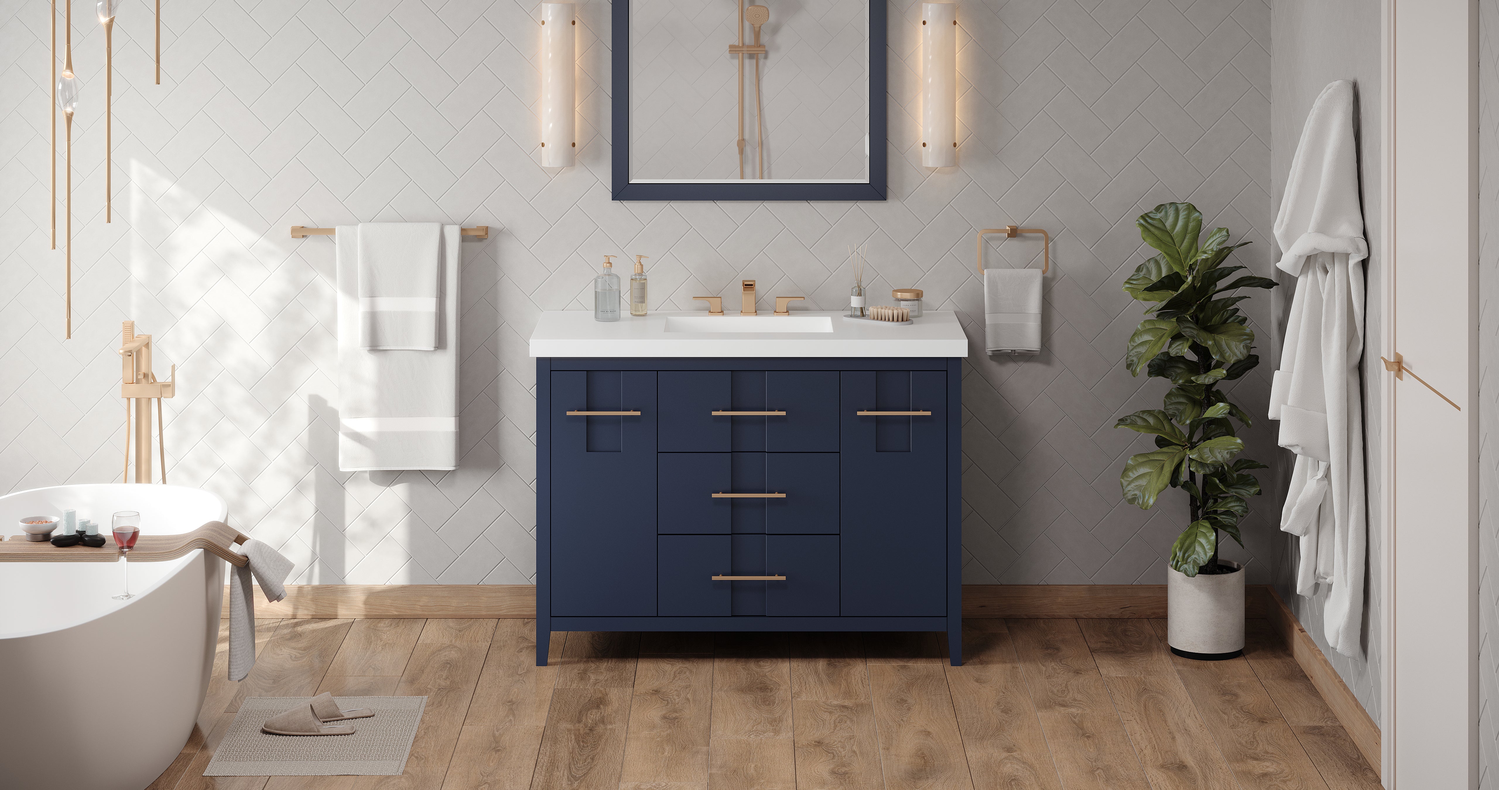 Katara 48" Single Bathroom Vanity Set Hale Blue, White Resin Vanity Top, Rectangle Bowl | KitchBath