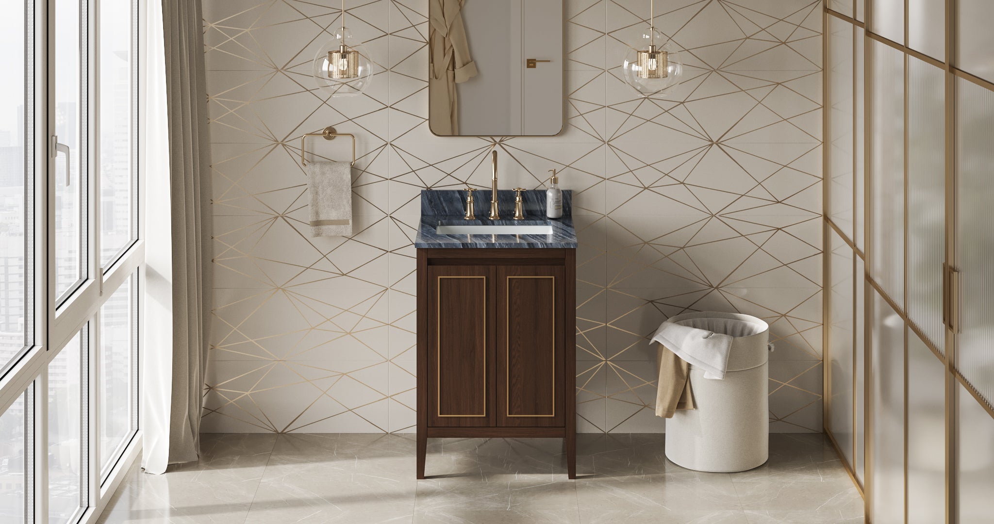 Percival 24" Single Bathroom Vanity Set Dark Walnut, Grey Marble Vanity Top, Rectangle Bowl | KitchBath