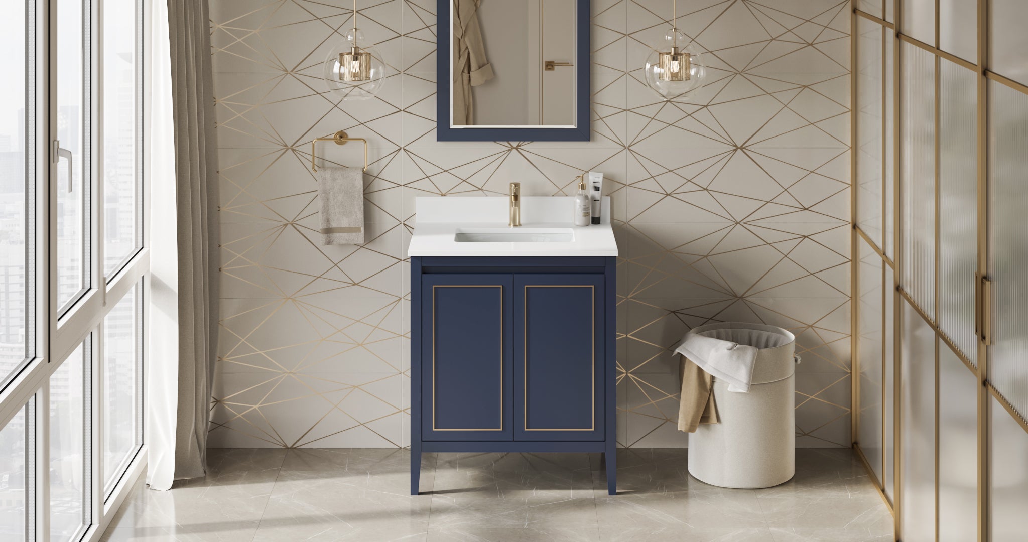 Percival 30" Hale Blue Percival Vanity, White Quartz Vanity Top, Undermount Rectangle Bowl | KitchBath