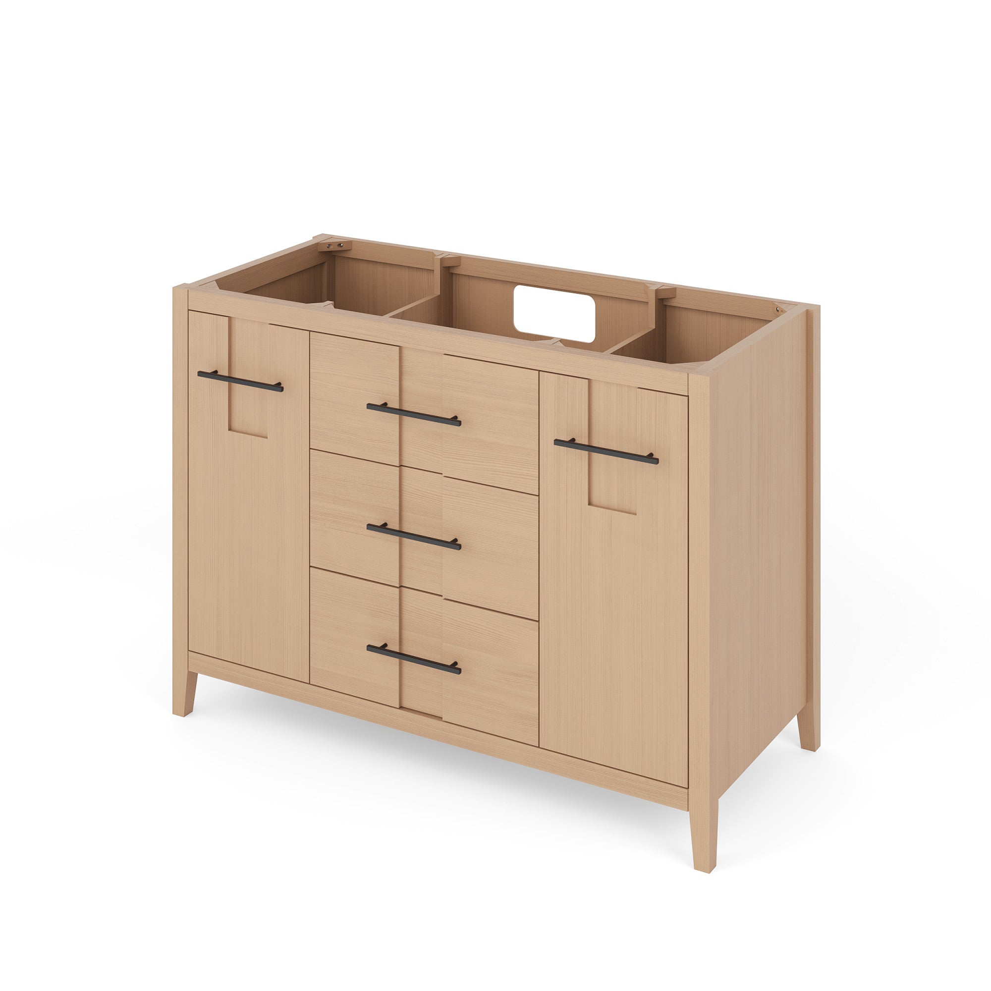 Katara 48" Single Bathroom Vanity Set Natural Oak, Grey Quartz Vanity Top, Rectangle Bowl | KitchBath