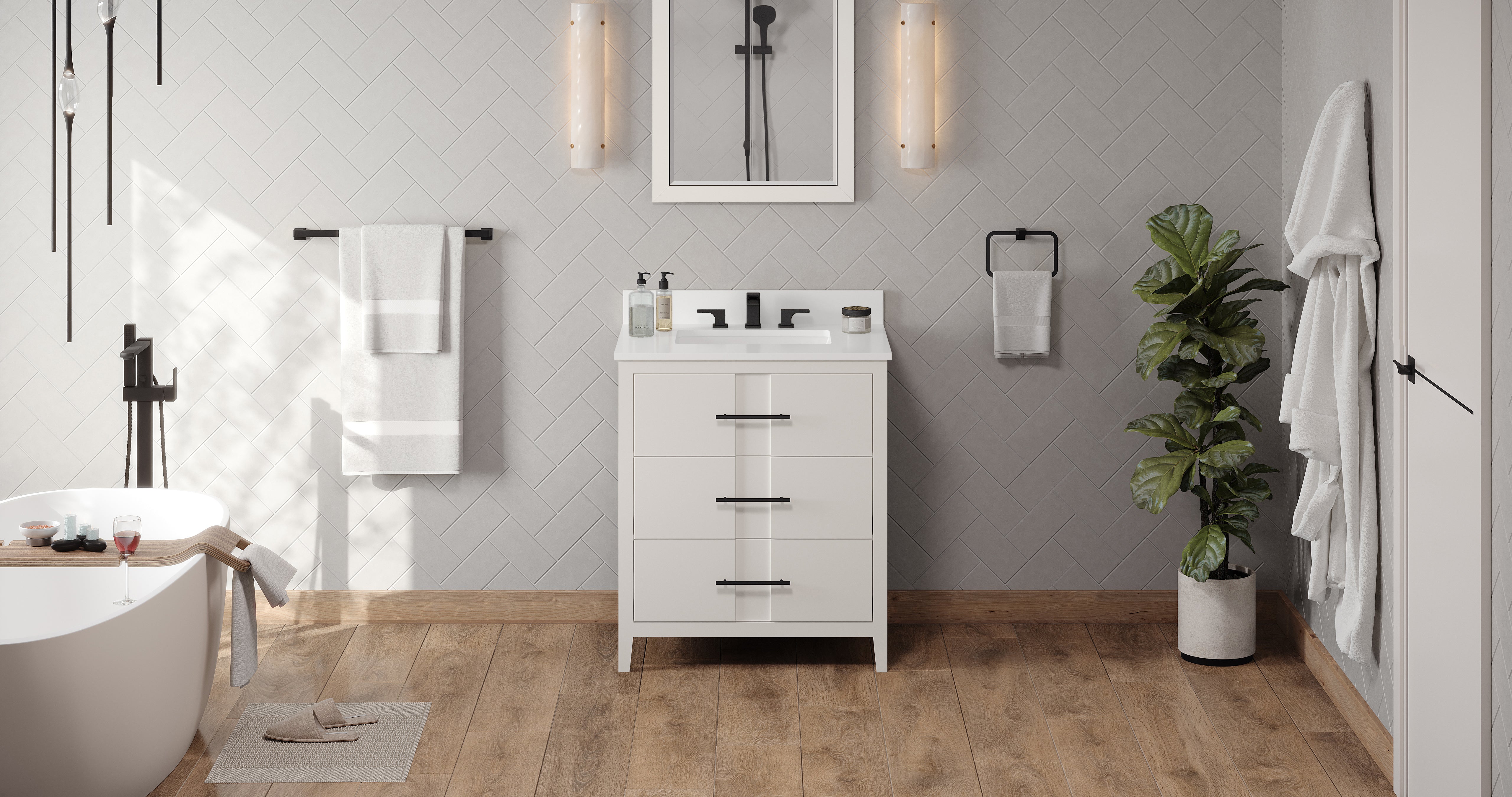 Katara 30" White Katara Vanity, White Quartz Vanity Top, Undermount Rectangle Bowl | KitchBath