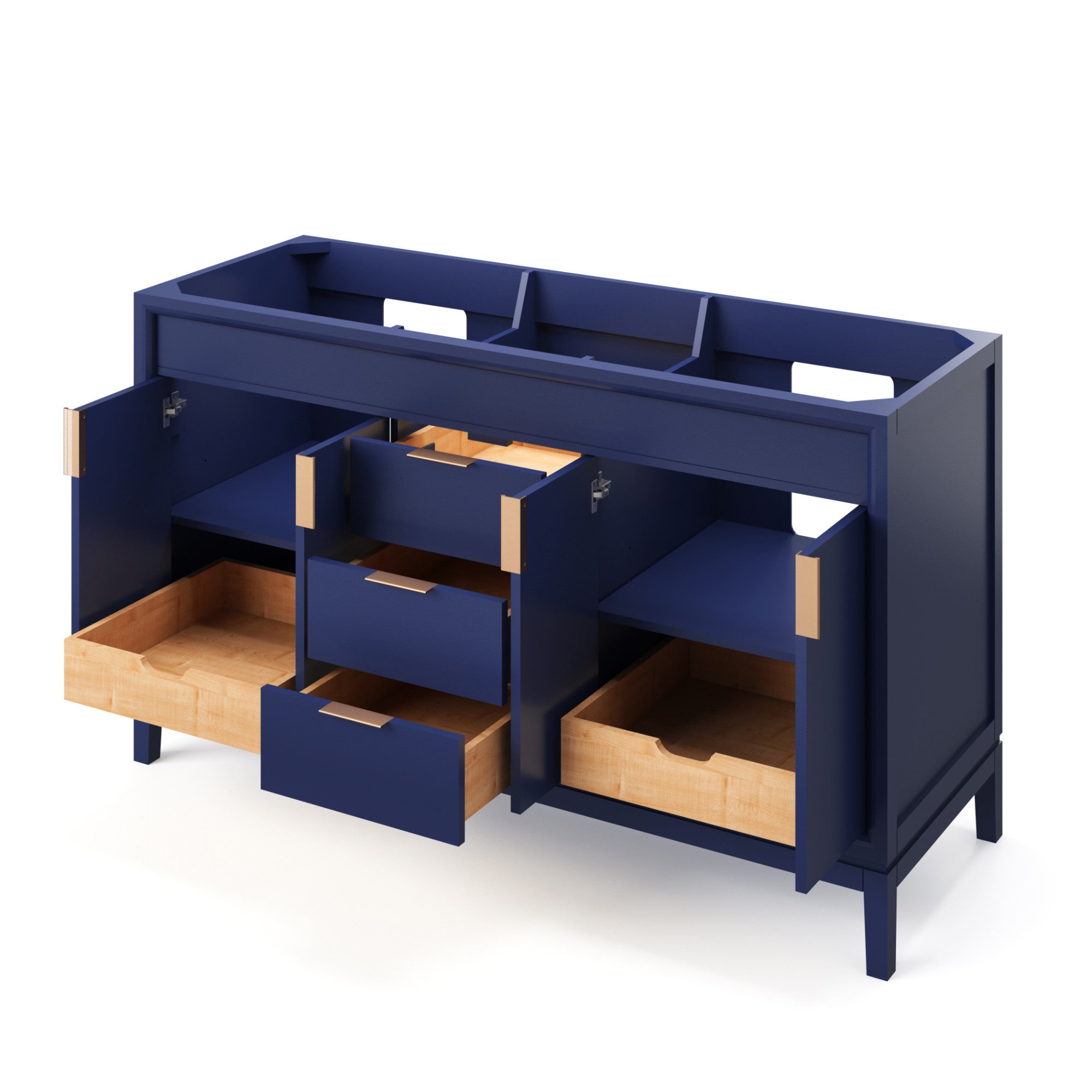 Theodora 60" Double Bathroom Vanity Set Blue Steel, White Resin Vanity Top, Rectangle Bowl | KitchBath