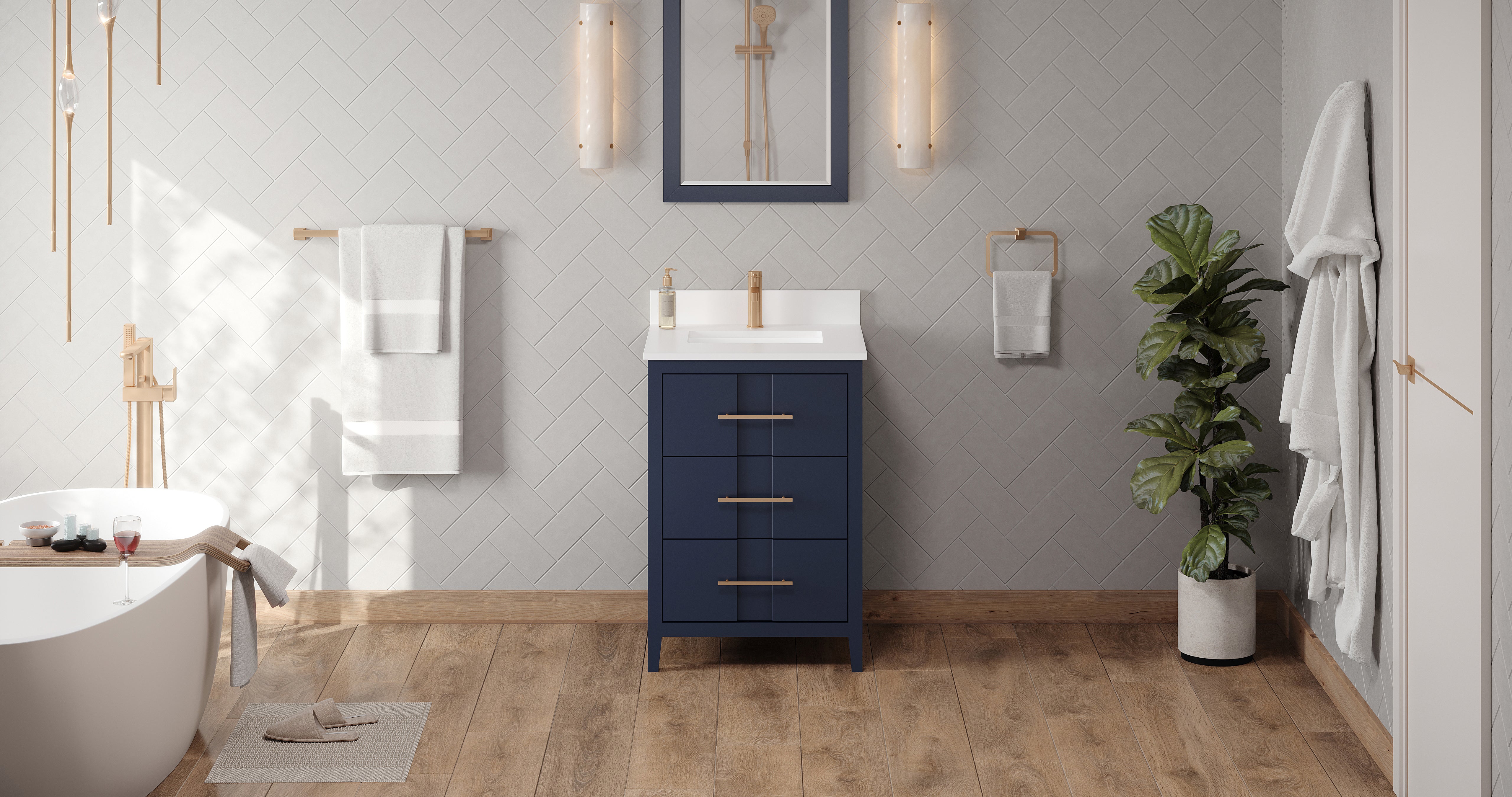 Katara 24" Hale Blue Katara Vanity, White Quartz Vanity Top, Undermount Rectangle Sink | KitchBath