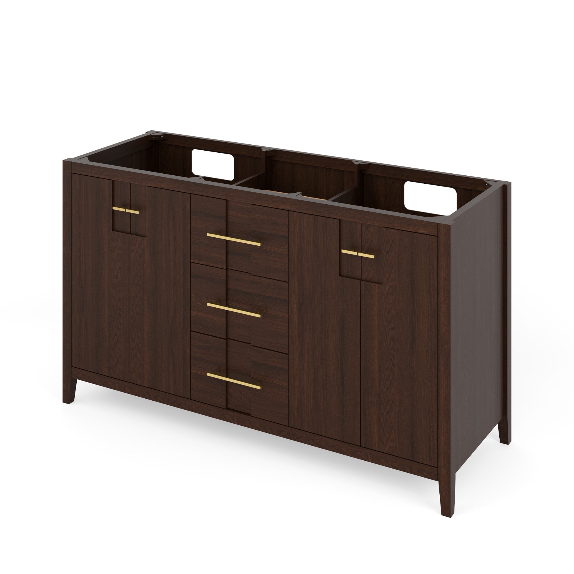 Katara 60" Double Bathroom Vanity Set Dark Walnut, Grey Quartz Vanity Top, Rectangle Bowl | KitchBath
